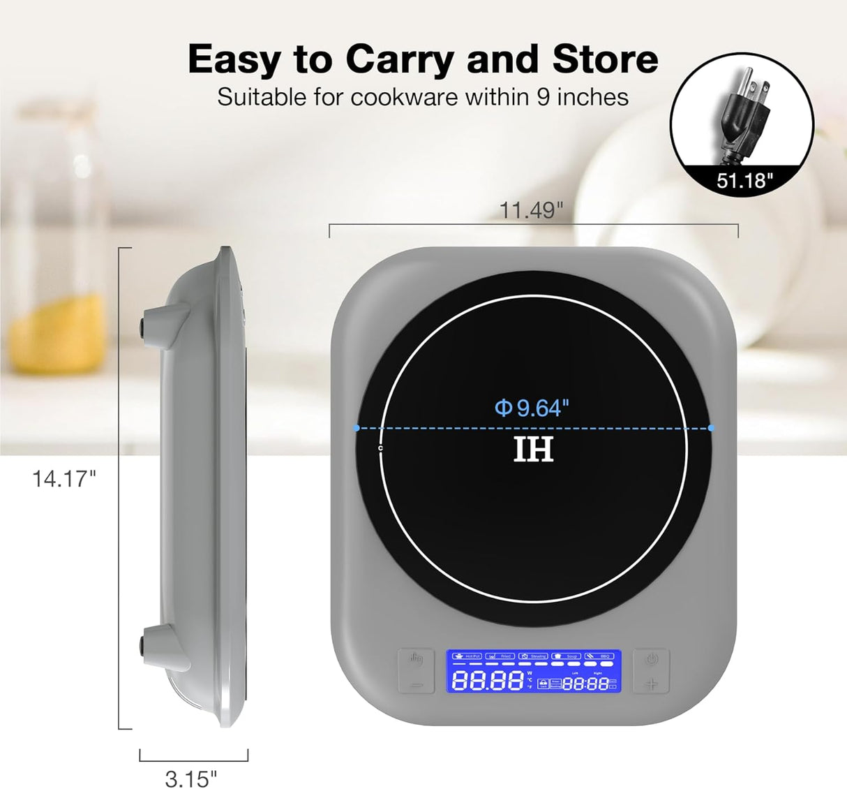 13 Inch Single Burner Portable Induction Cooktop 1800W