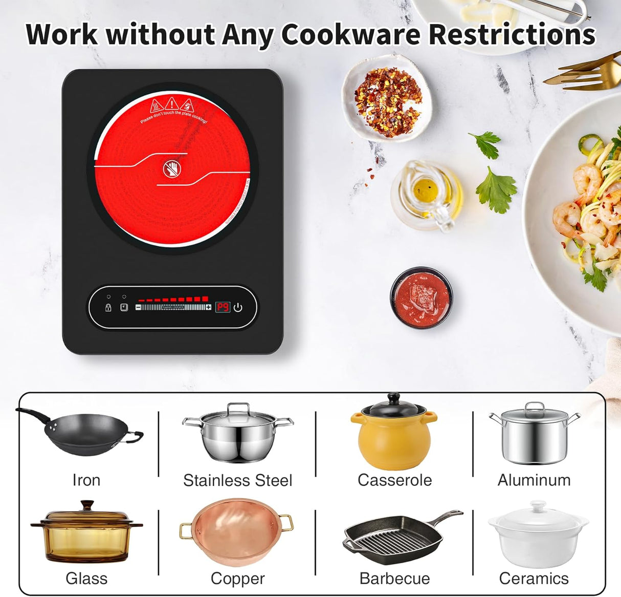 1800W Portable Single Burner Electric Cooktop with LED Touch Control and 9 Power Levels