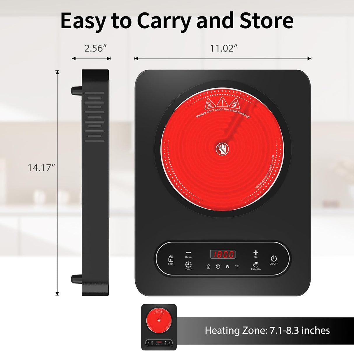 1800W Single Burner Electric Cooktop with LED Touch Control