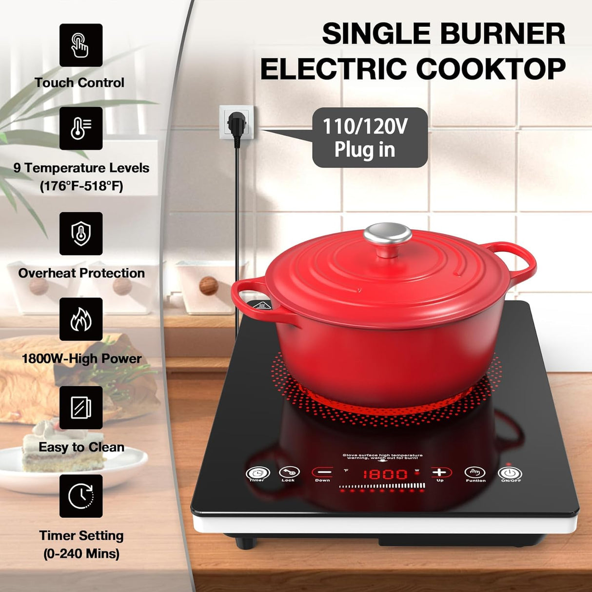 VBGK Single Burner Electric Cooktop 1800W 14 Inch