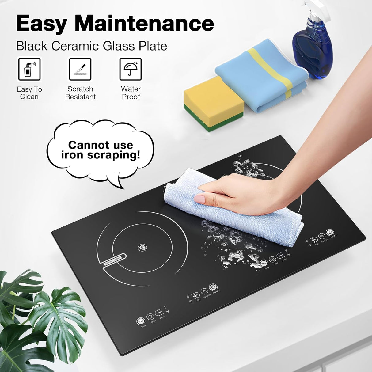 2400W Two Burner Electric Cooktop with Separate Touch Control and 9 Heating Level