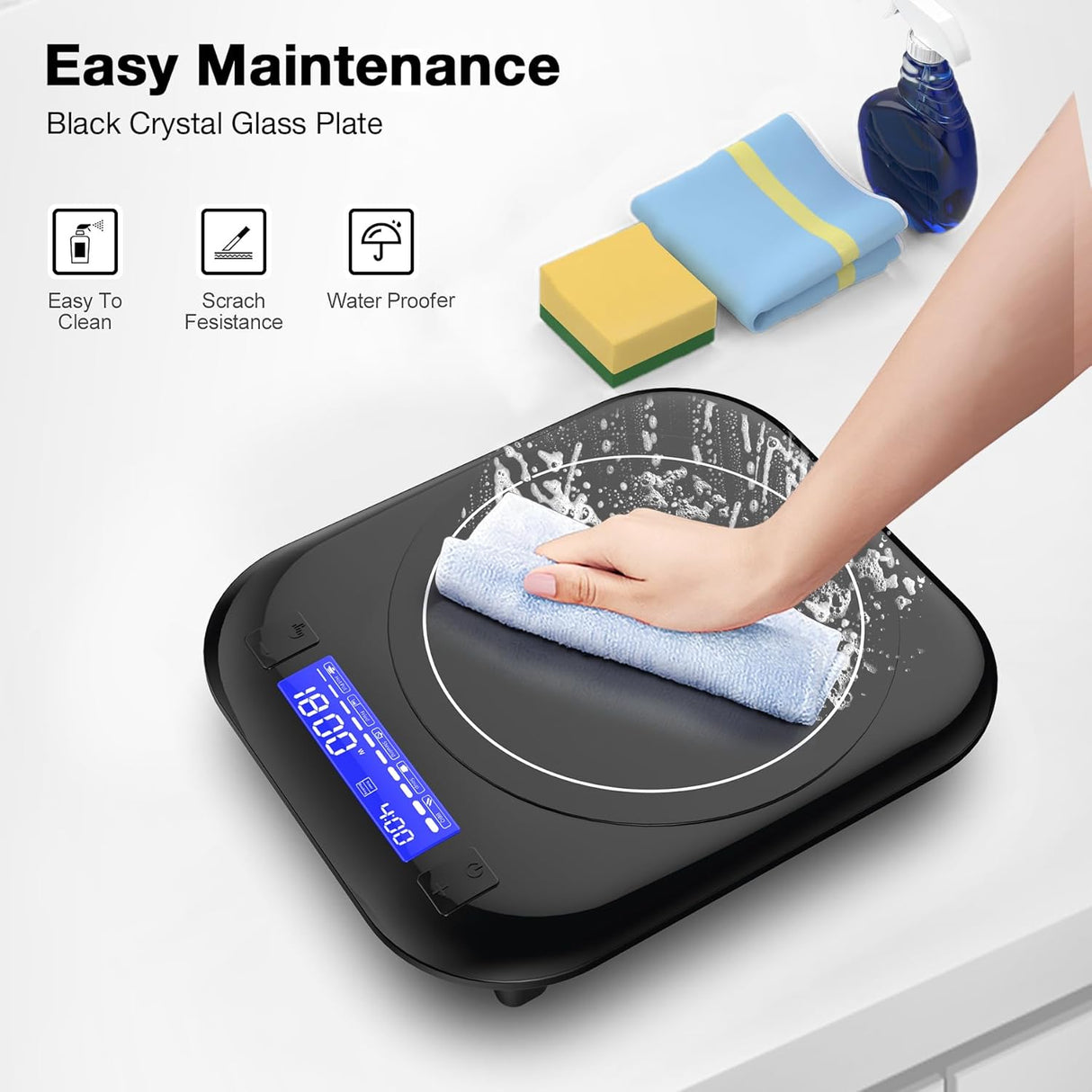 1800W Single Burner Portable Induction Cooktop with 5 Cooking Modes and LCD touch control