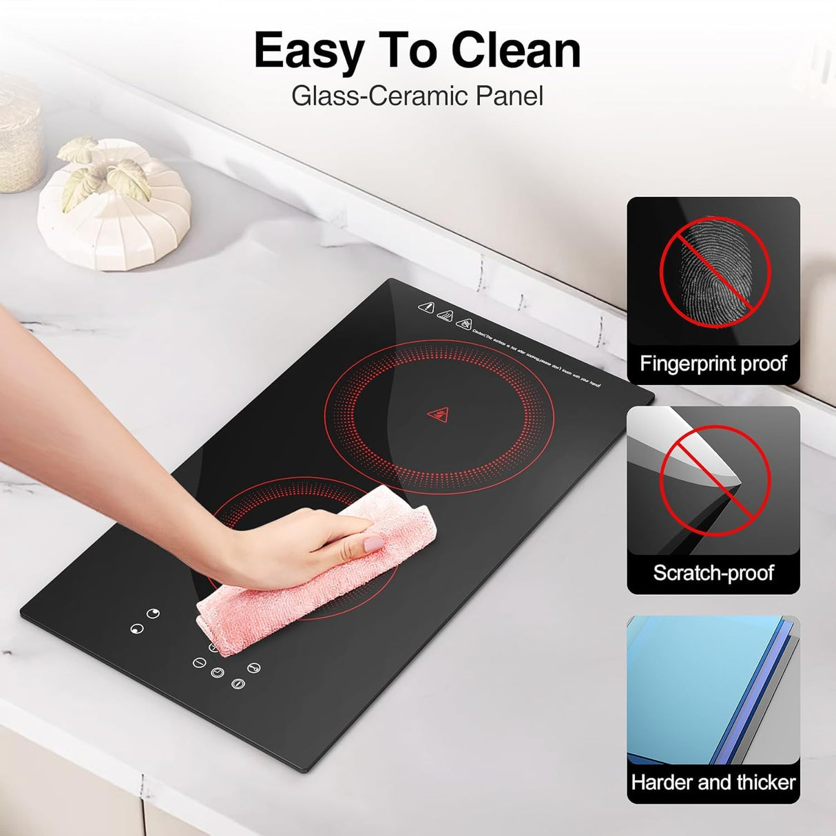 3000W Two Burner Electric Cooktop with Built-in & Countertop Portable Design