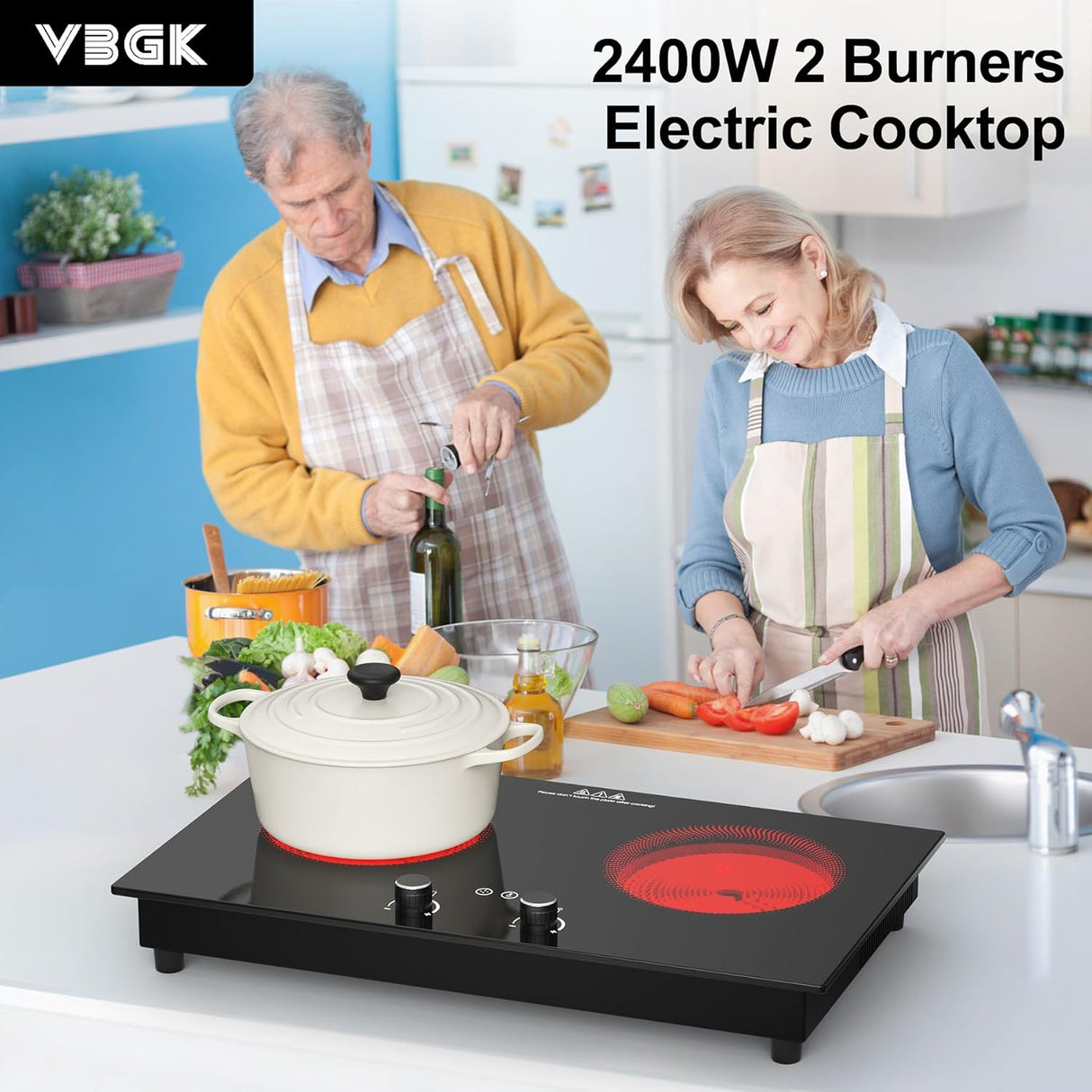 2400W 2 Burner Electric Cooktop with Countertop and Built-in Design