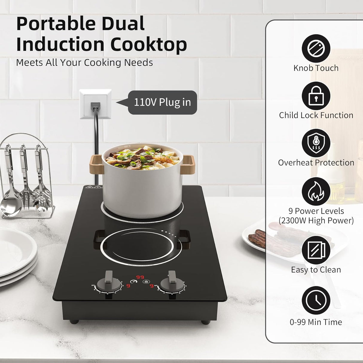 2300W Two Burner Induction Cooktop with LCD Touch Screen