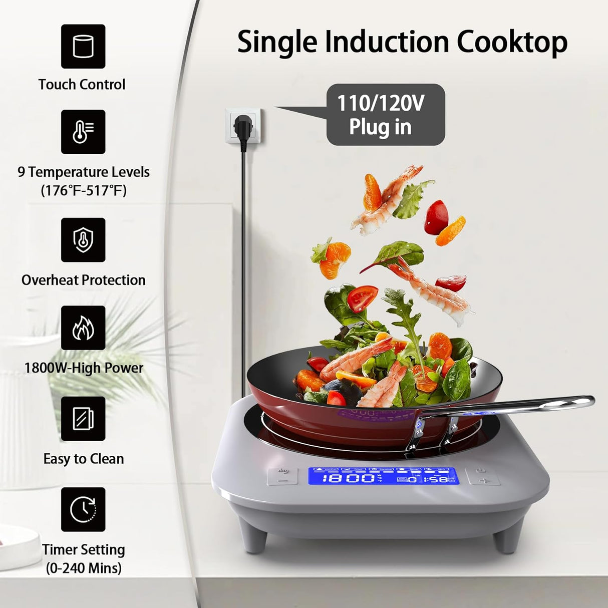 13 Inch Single Burner Portable Induction Cooktop 1800W