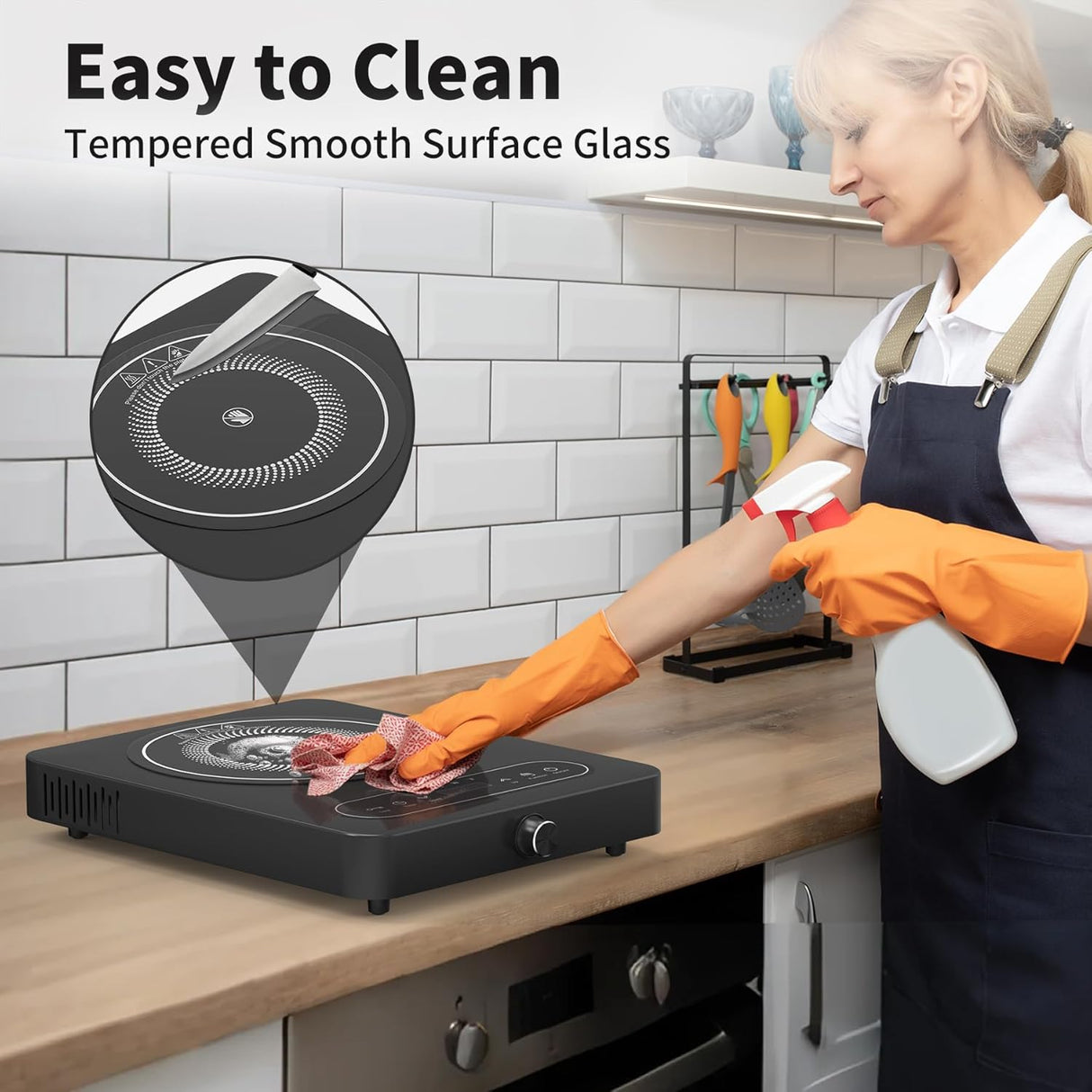 1800W Single Burner Portable Electric Cooktop with LED Touch Controls and Knob Controls