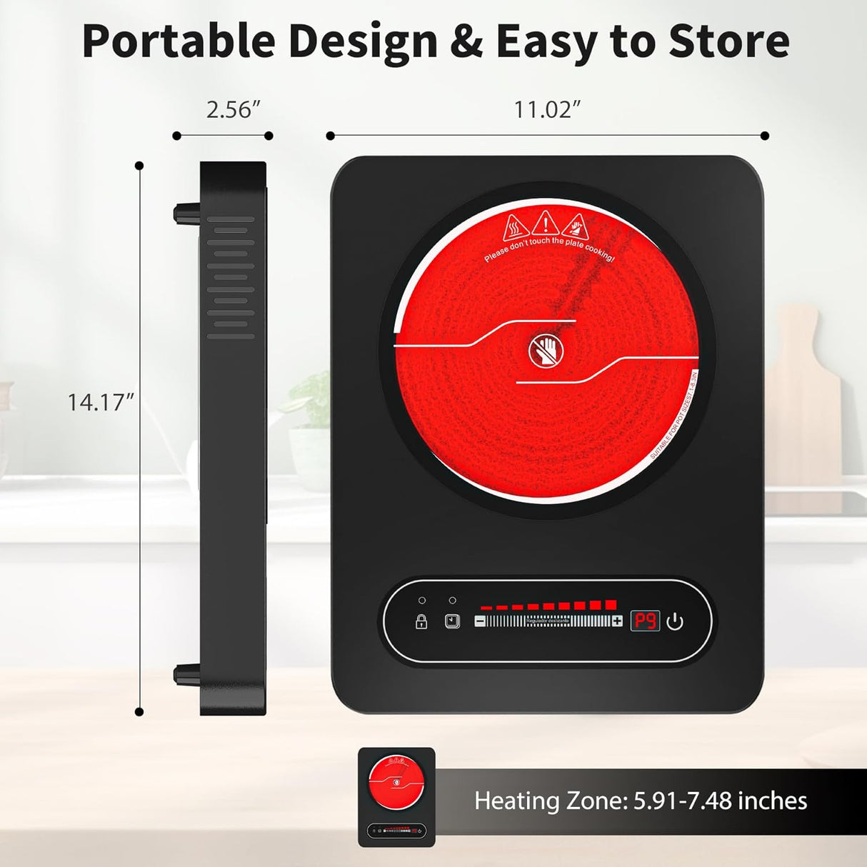 1800W Portable Single Burner Electric Cooktop with LED Touch Control and 9 Power Levels