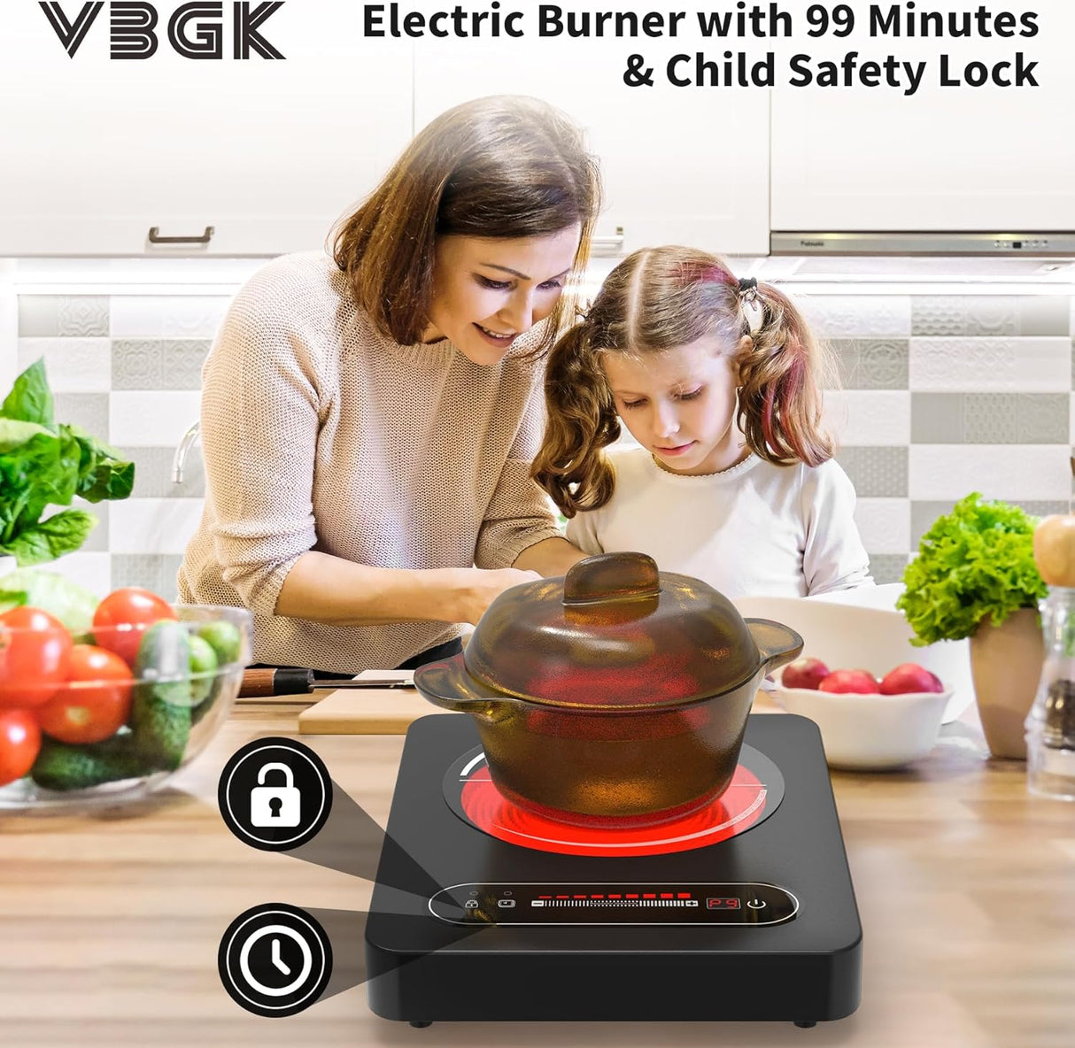 1800W Portable Single Burner Electric Cooktop with LED Touch Control and 9 Power Levels