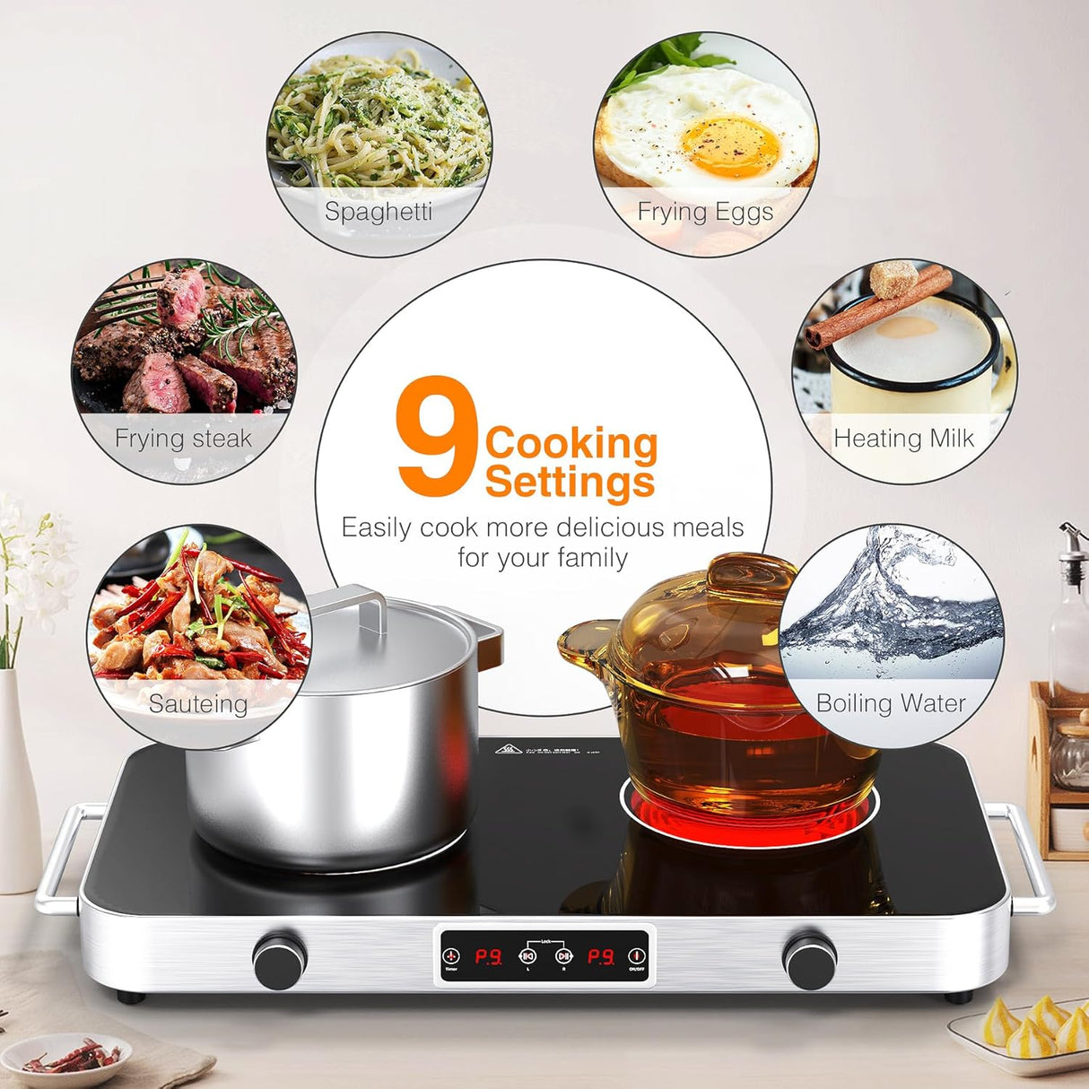 VBGK Two Burner Portable Electric Cooktop 12 Inch 2200W Infrared Cooker