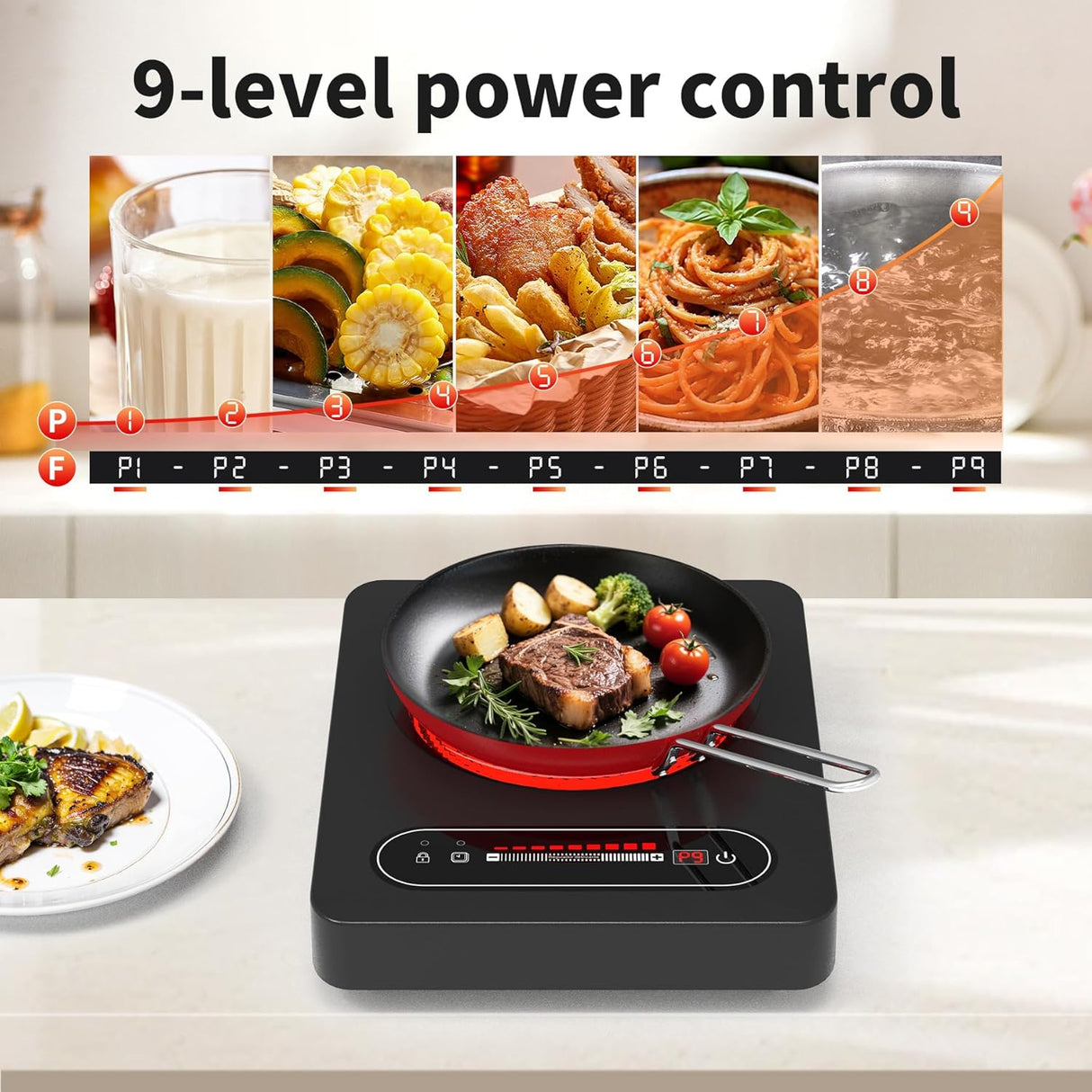 1800W Portable Single Burner Electric Cooktop with LED Touch Control and 9 Power Levels