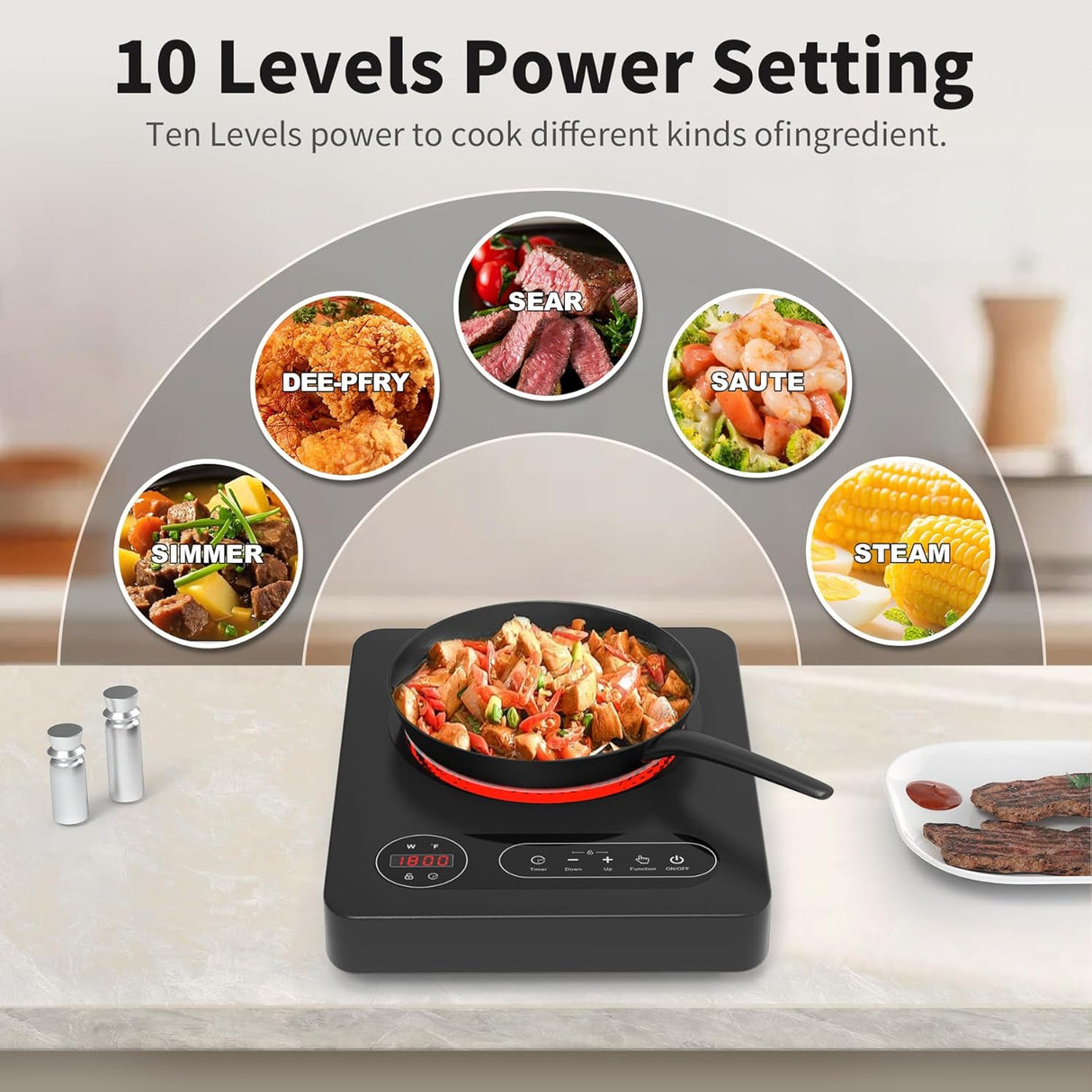 11 Inch Single Burner Portable Electric Cooktop with 1800W Power and LED Touch Control