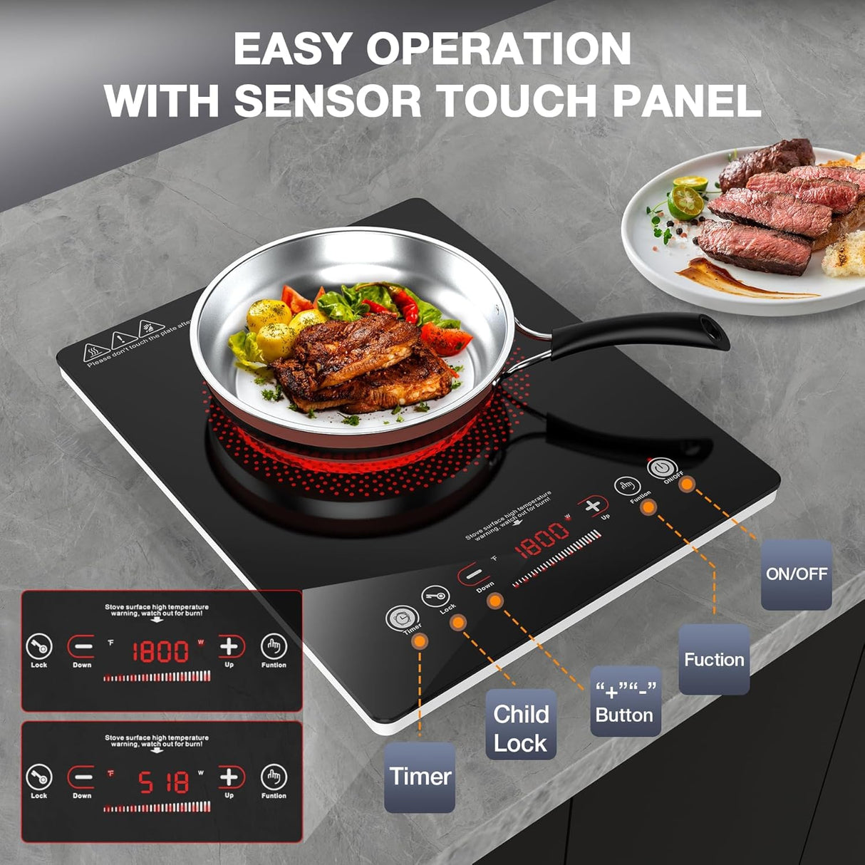 VBGK Single Burner Electric Cooktop 1800W 14 Inch