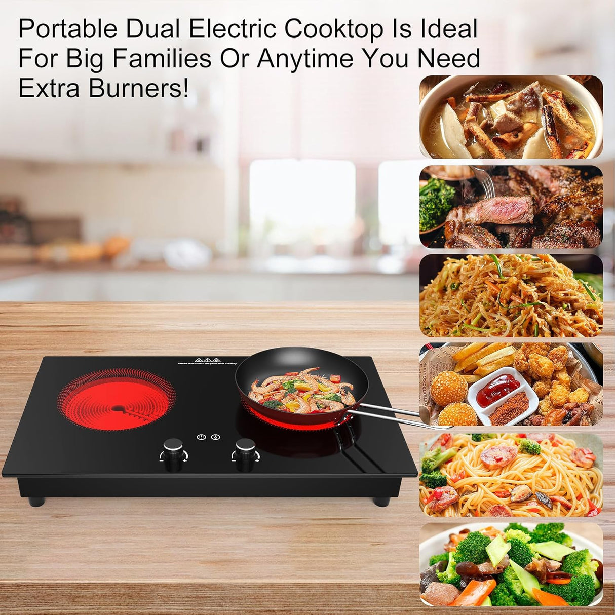 2400W 2 Burner Electric Cooktop with Countertop and Built-in Design