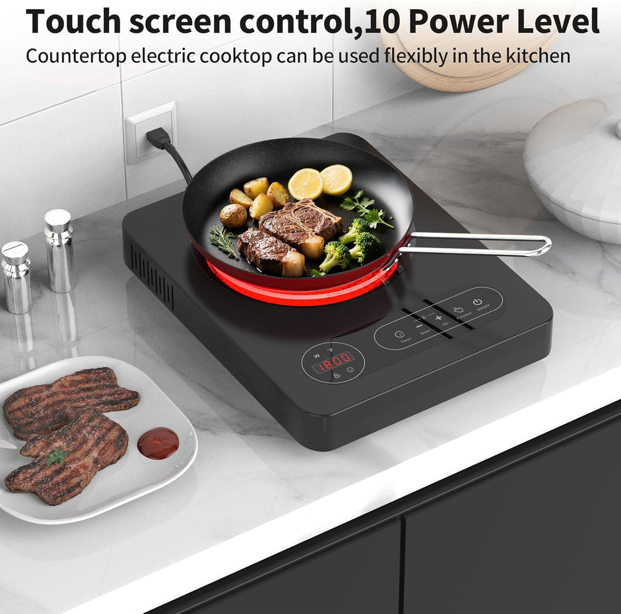 11 Inch Single Burner Portable Electric Cooktop with 1800W Power and LED Touch Control