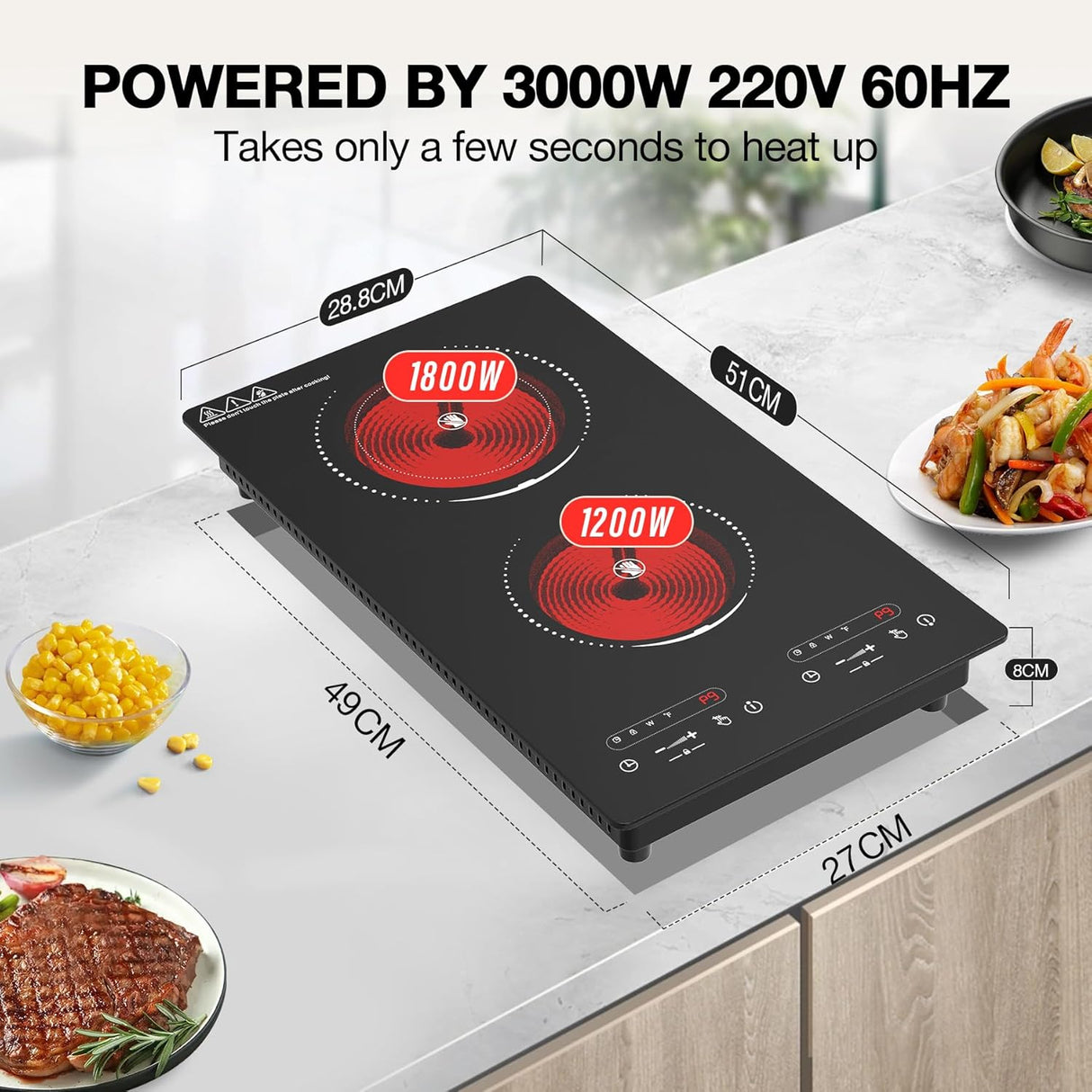 2100W Two Burner Electric Cooktop with Countertop and Built-in Design and 9 Power Levels