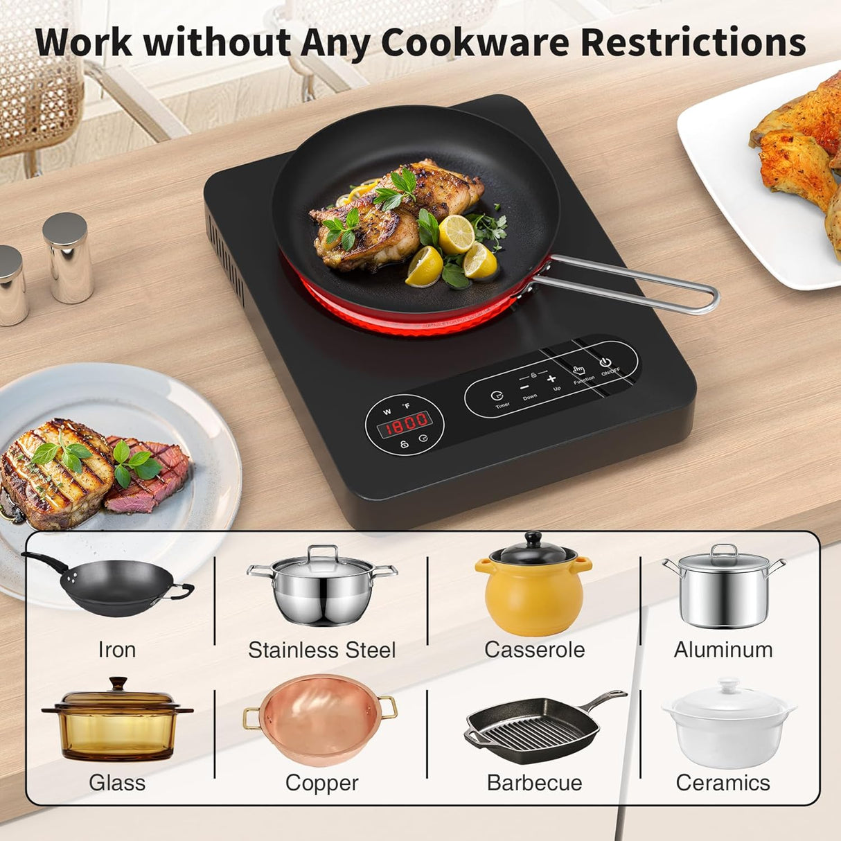 11 Inch Single Burner Portable Electric Cooktop with 1800W Power and LED Touch Control