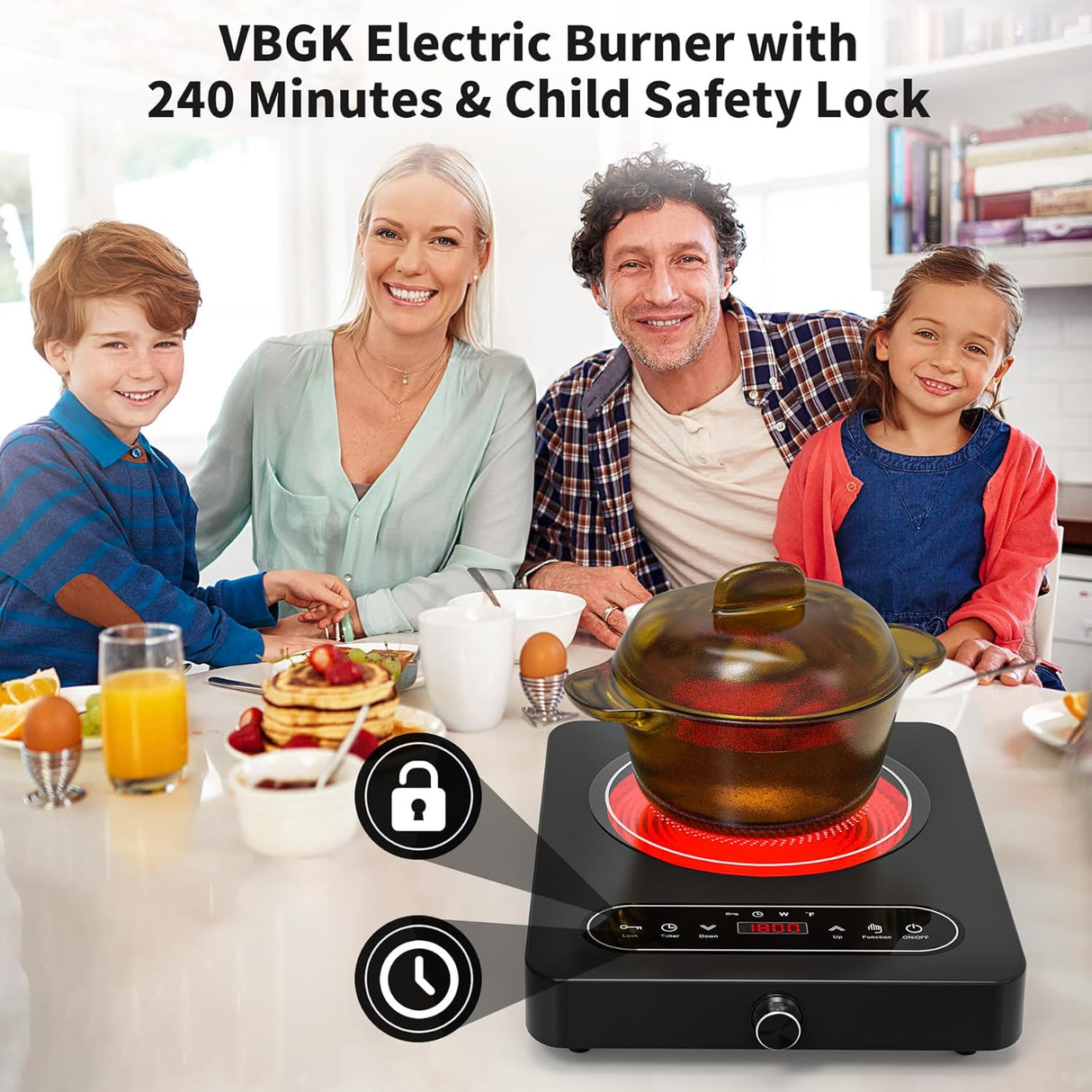 1800W Single Burner Portable Electric Cooktop with LED Touch Controls and Knob Controls