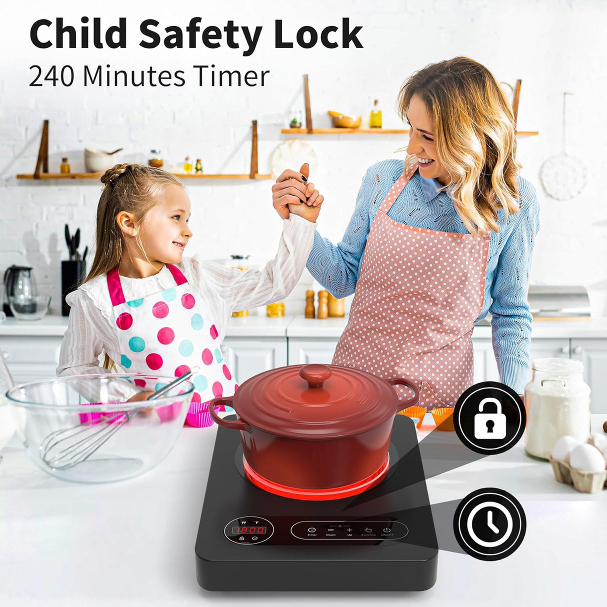 11 Inch Single Burner Portable Electric Cooktop with 1800W Power and LED Touch Control