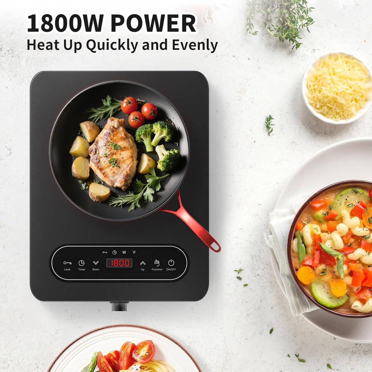 1800W Single Burner Portable Electric Cooktop with LED Touch Controls and Knob Controls