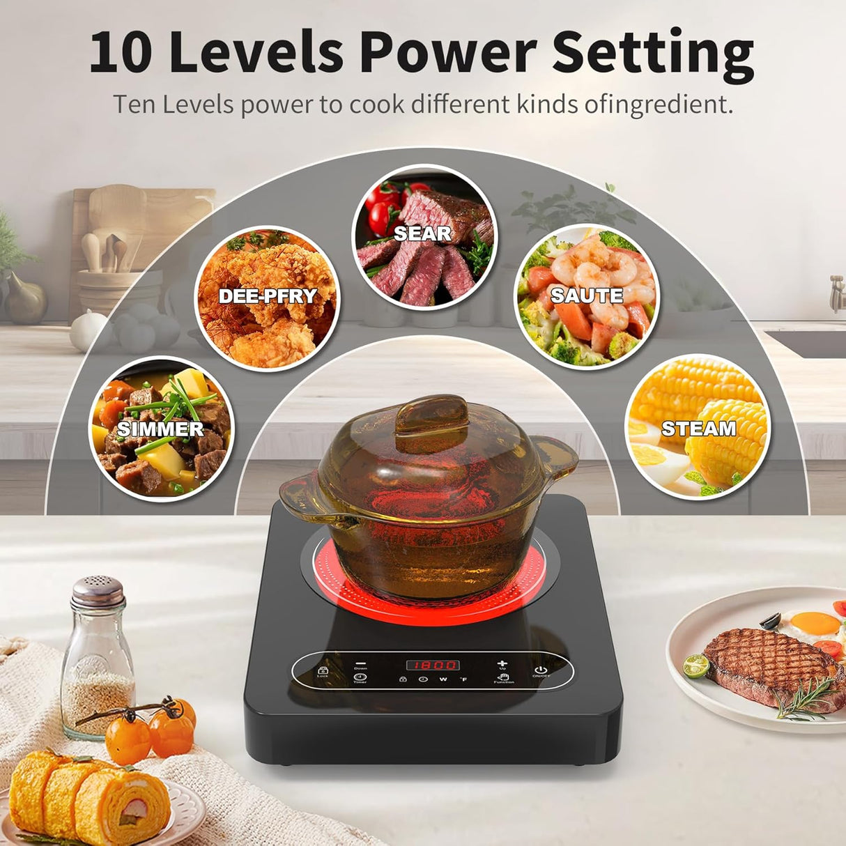 1800W Single Burner Electric Cooktop with LED Touch Control