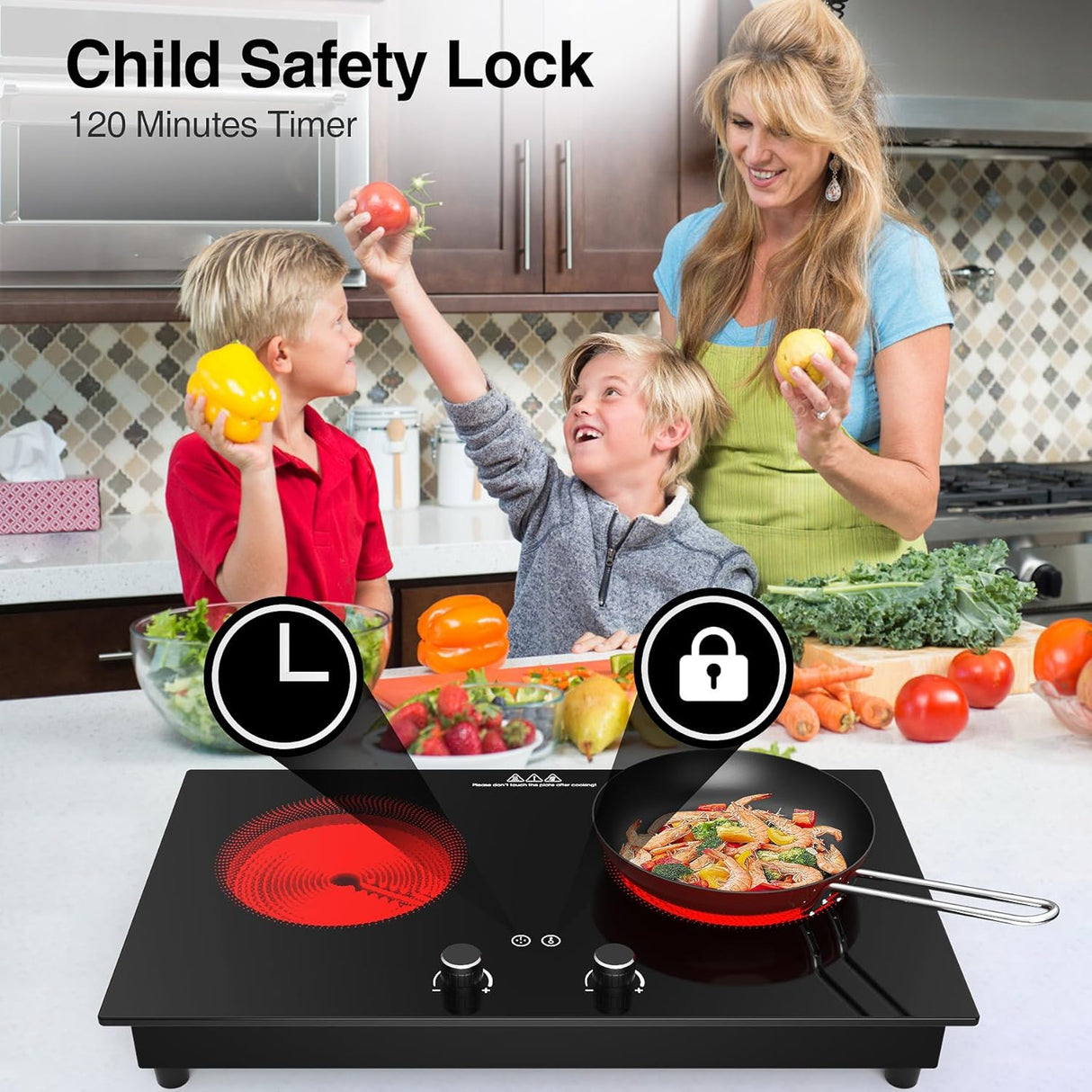 2400W 2 Burner Electric Cooktop with Countertop and Built-in Design