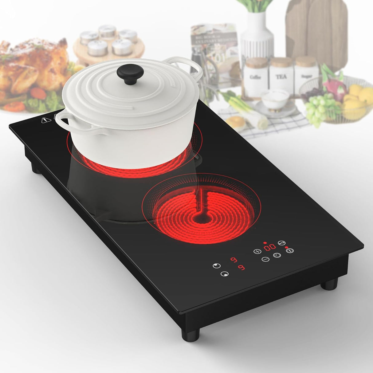 3000W Two Burner Electric Cooktop with Built-in & Countertop Portable Design