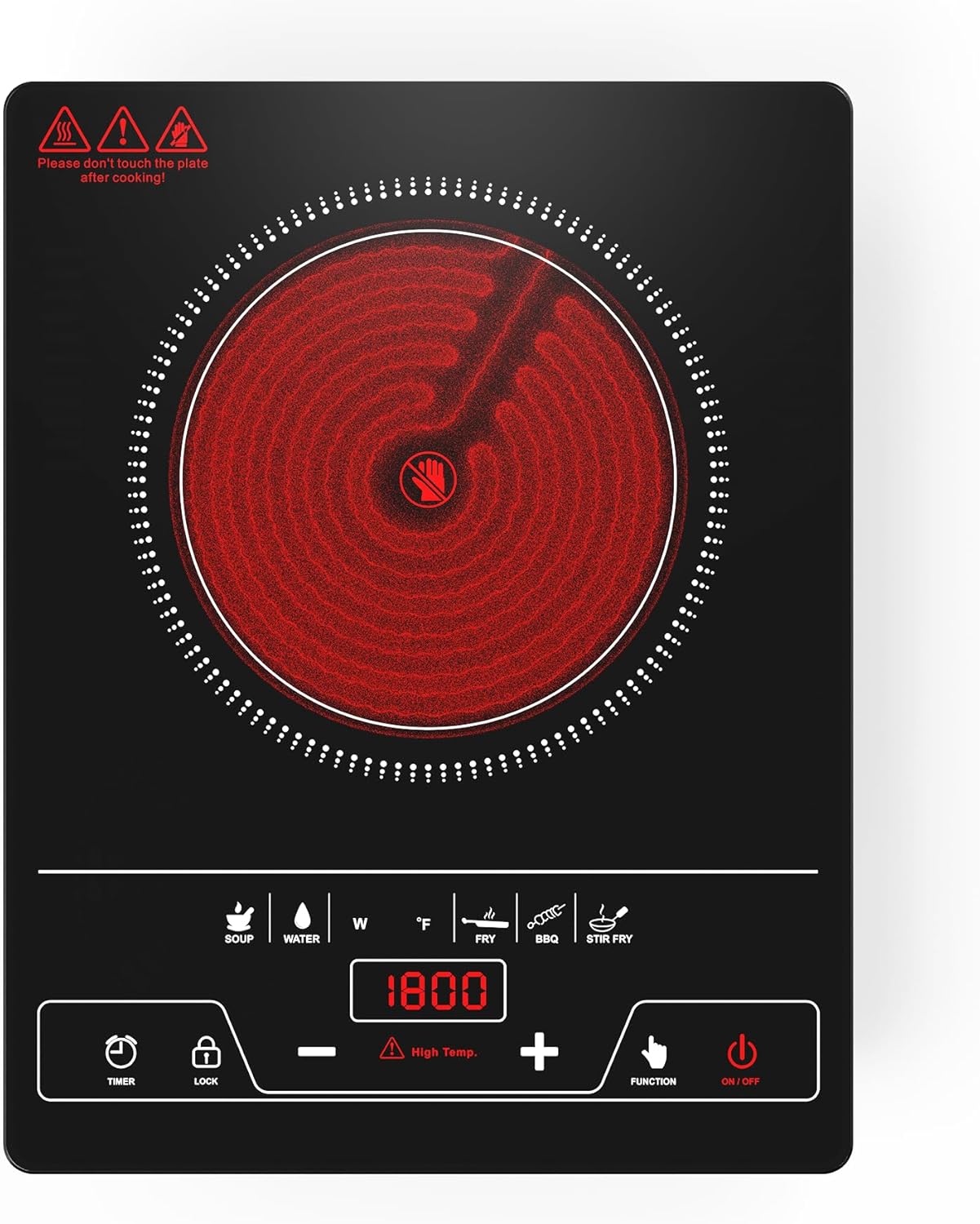 1800W Single Burner Electric Cooktop-Portable Electric Stove Top with LED Touch Control