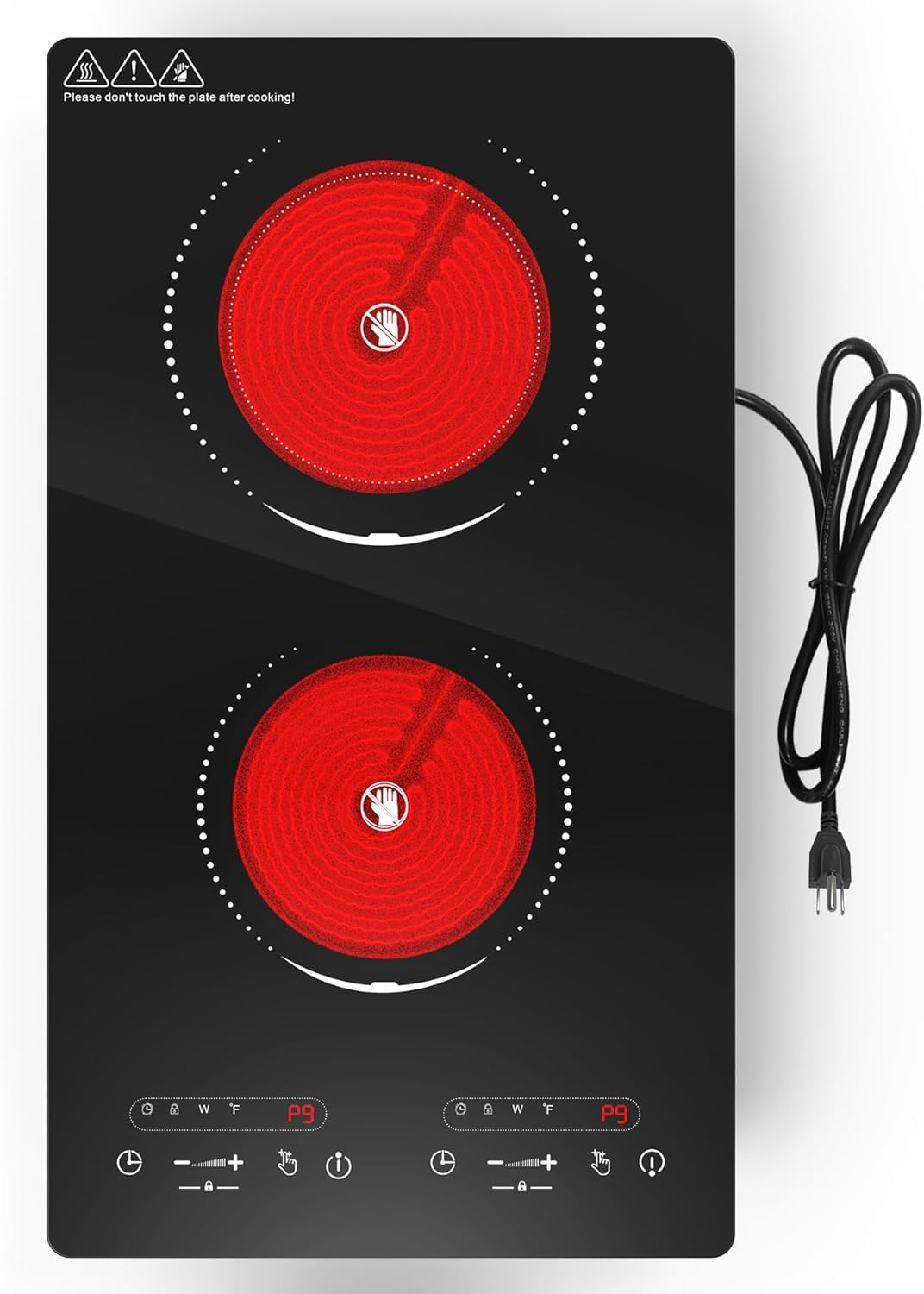 2100W Two Burner Electric Cooktop with Countertop and Built-in Design and 9 Power Levels