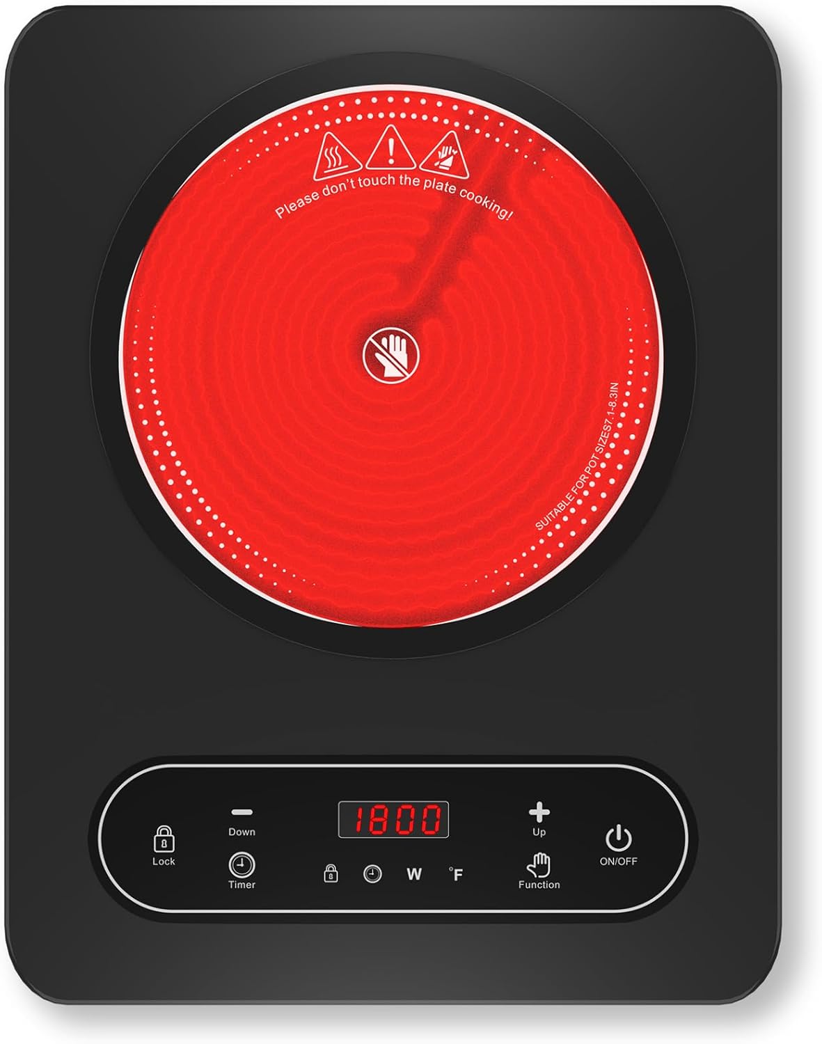 1800W Single Burner Electric Cooktop with LED Touch Control