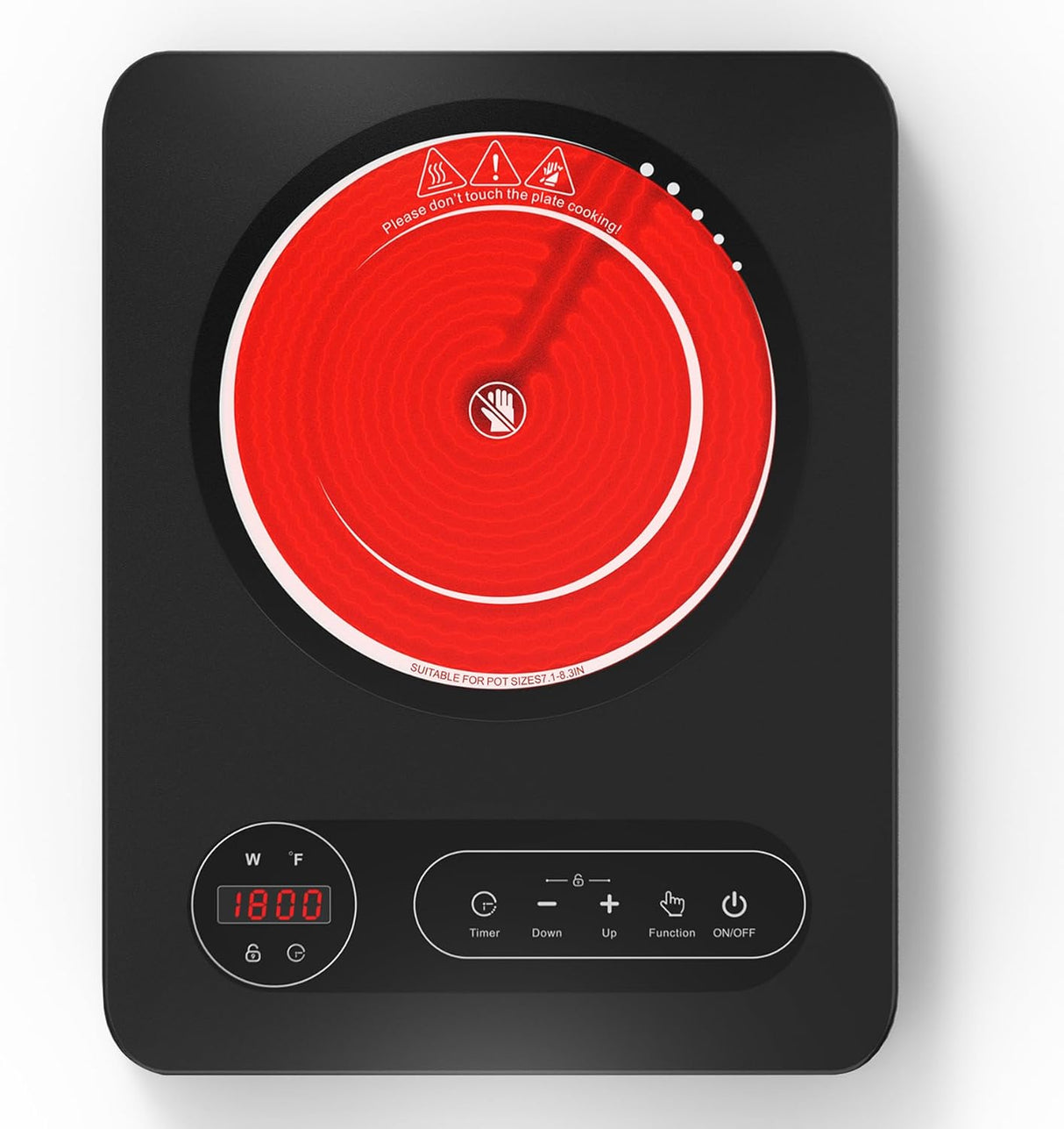 11 Inch Single Burner Portable Electric Cooktop with 1800W Power and LED Touch Control