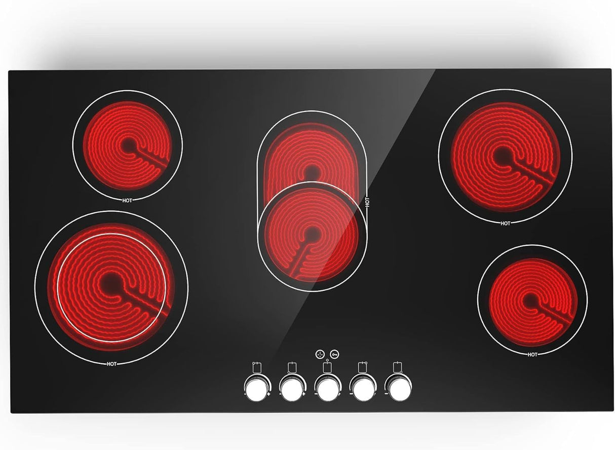 5 Burner Electric Cooktop 36 Inch 8600W Infrared Cooker