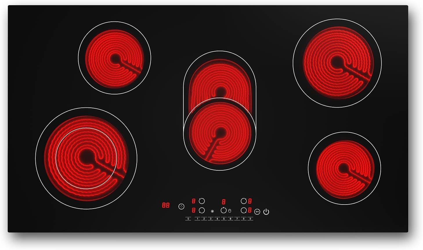 5 Burner Electric Cooktop 36 Inch 8600W Infrared Cooker