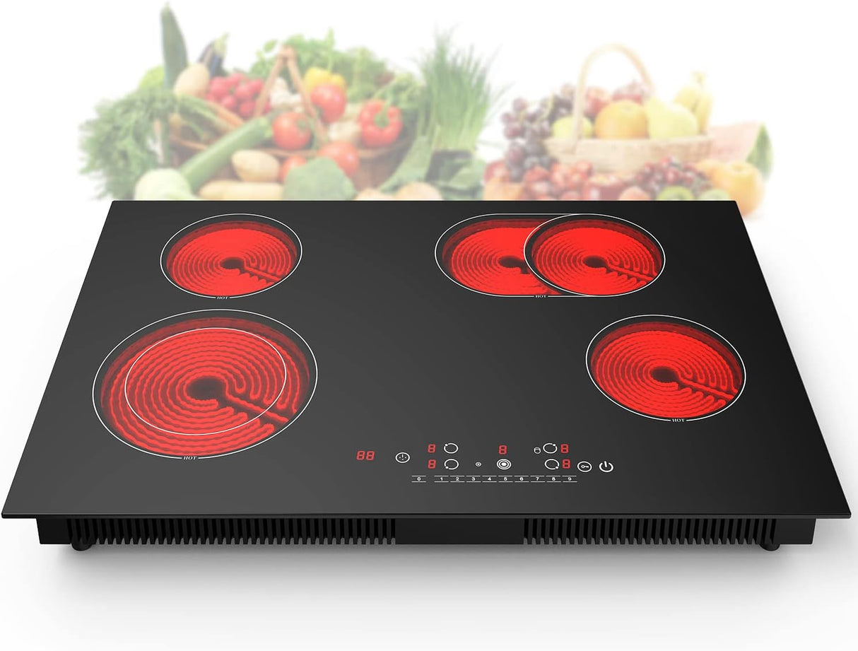 7200W 30 Inch 4 Burner Electric Cooktop with Touch Control Infrared Cooker