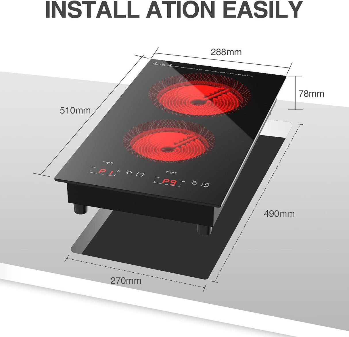 Plug In 2 Burner Electric Cooktoop 12 Inch 2100W Infrared Cooker with Touch Control