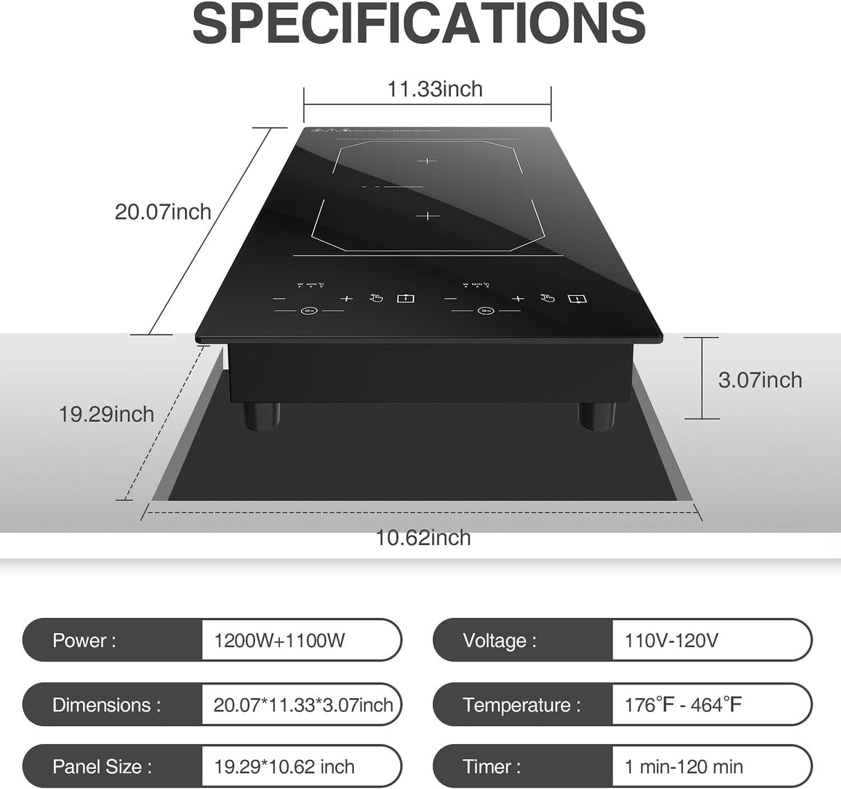 Plug in 2 Burner Portable Induction Cooktop 12 Inch 2300W Infrared Cooker