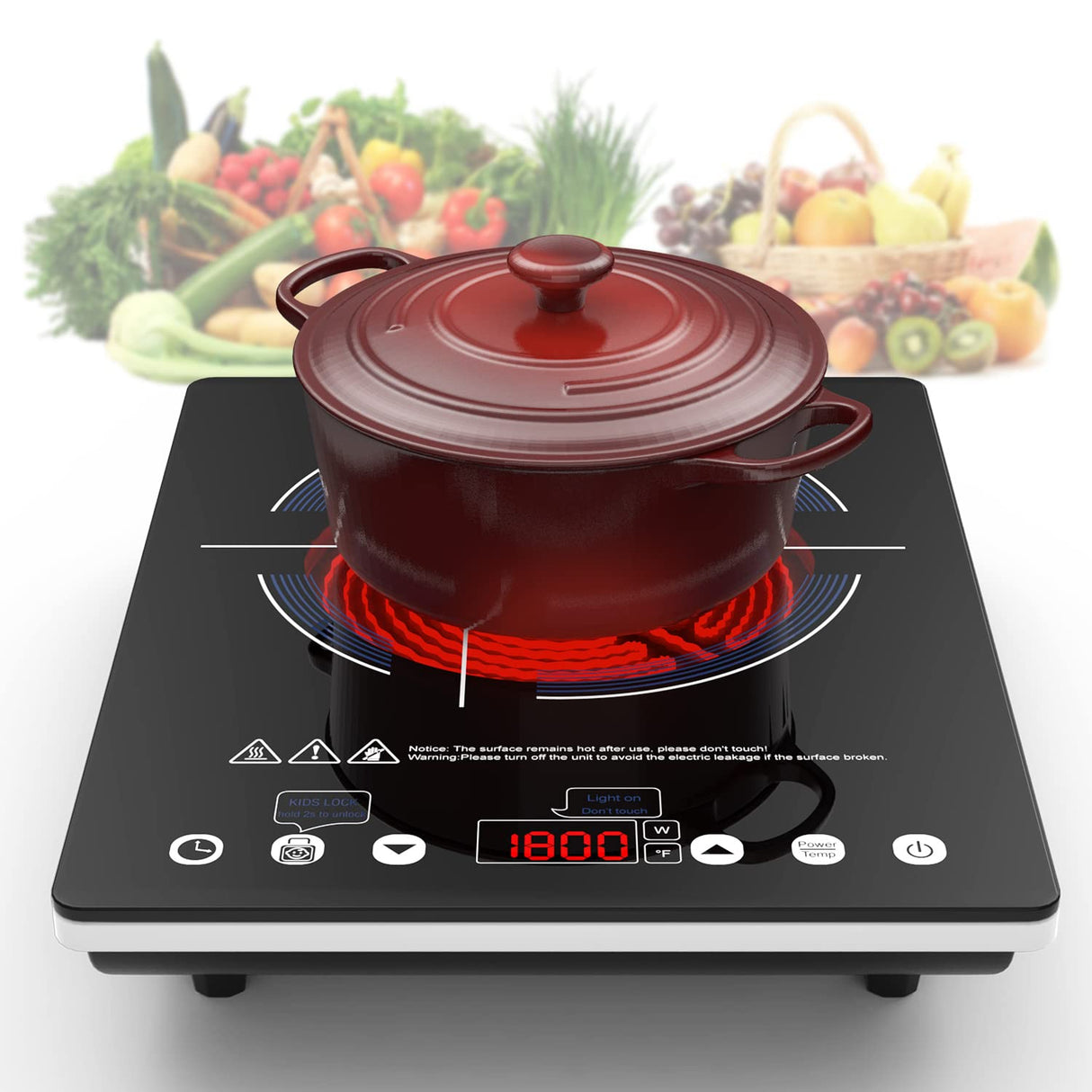 VBGK Single Burner Portable Electric Cooktop 12 Inch 1800W Infrared Cooker