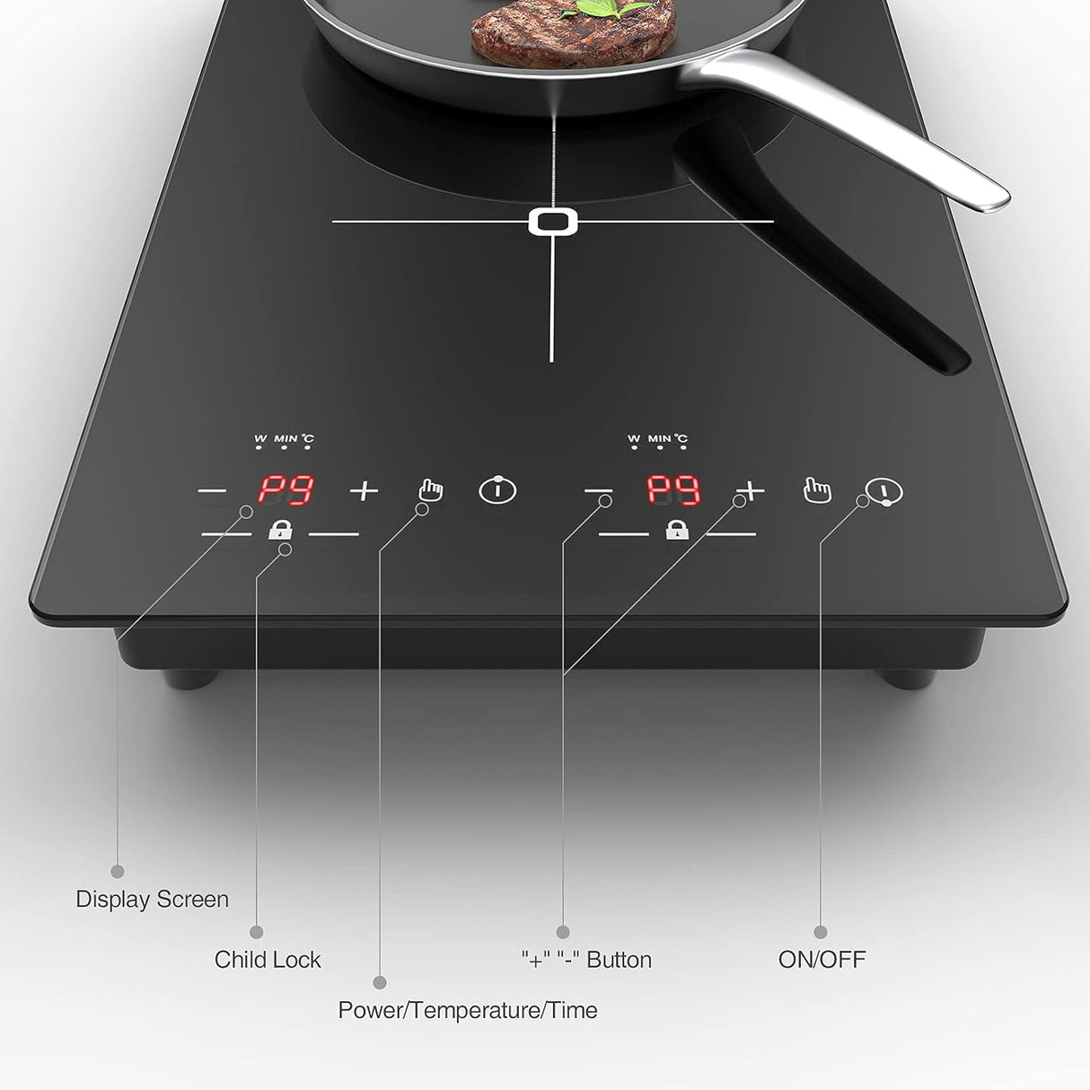 Two Burner Induction Cooktop - 12 Inch Portable Induction Cooktop with 2300W High Power, LED Touch Screen, and 9 Levels Settings