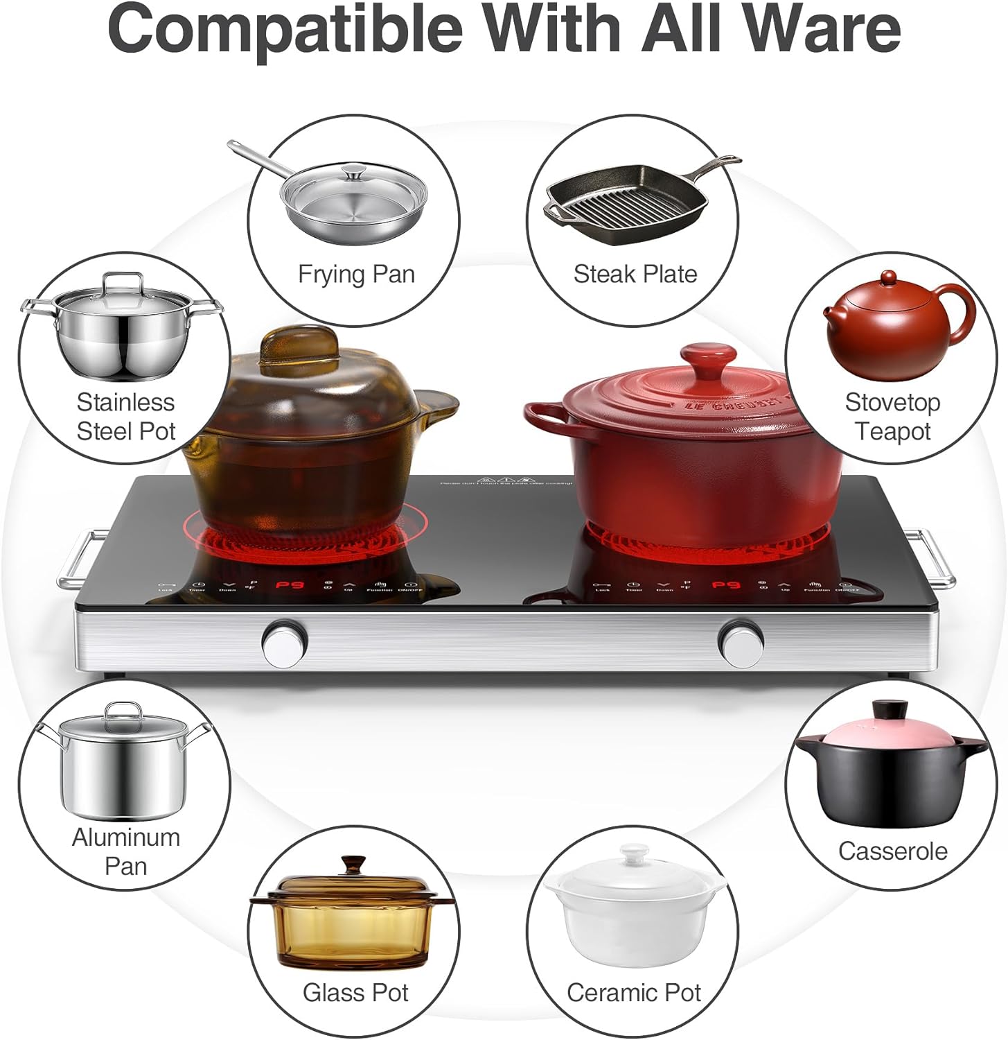 帯500枚限定　Superior , Stove God Cooks 7インチ VBGK 2 Burner Electric Cooktop 24 Inch 2400W Infrared Cooker