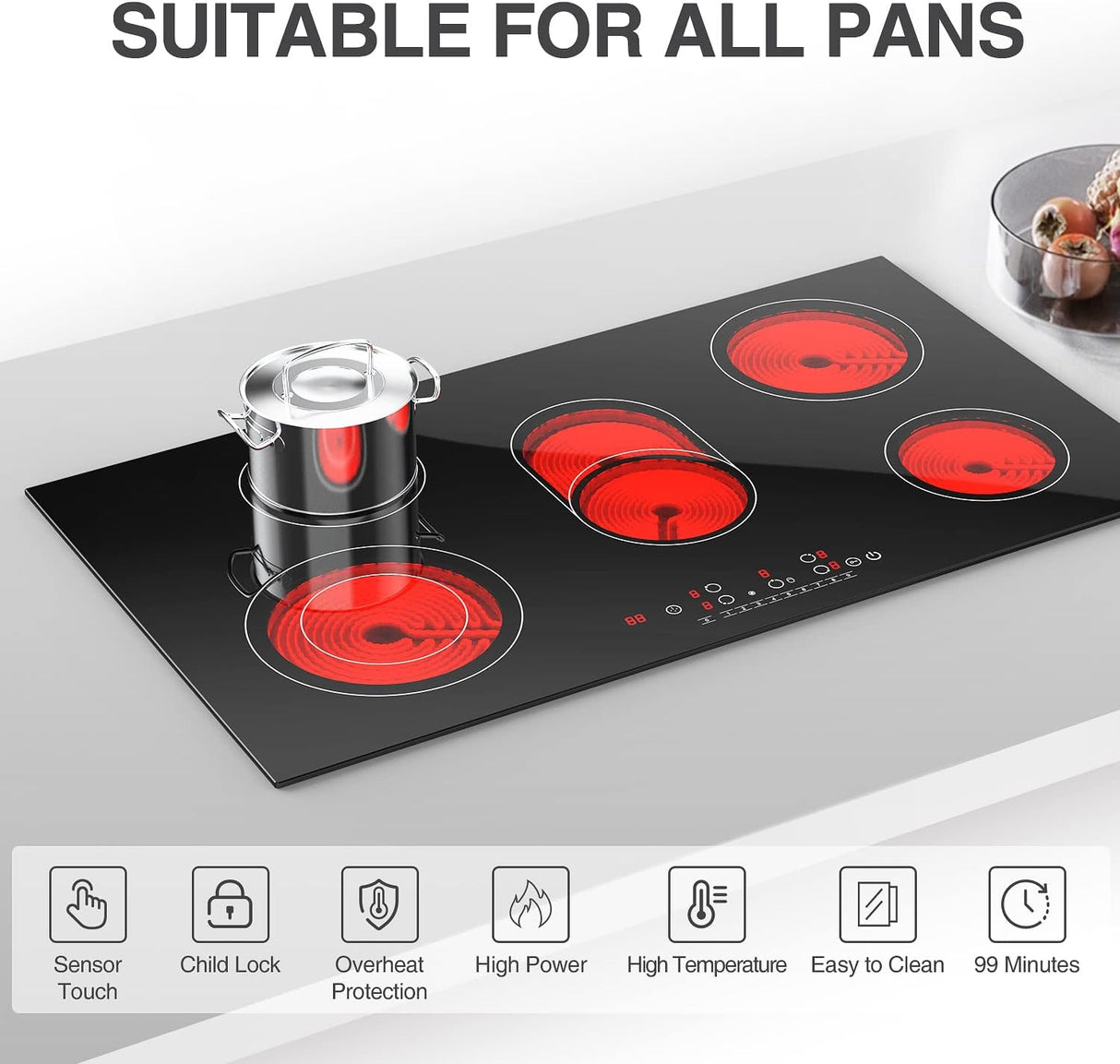 8600W Infrared Cooker 36 Inch 5 Burner Electric Cooktop with Touch Control