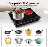 Plug-in 22 Inch Two Burner Infrared Cooker with 2100W Power and 10 Heating Level for Built-in & Countertop Use