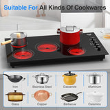 Five Burner Infrared Cooker - 8000W 36 Inch Electric Cooktop with Knob Control and 9 Power Levels