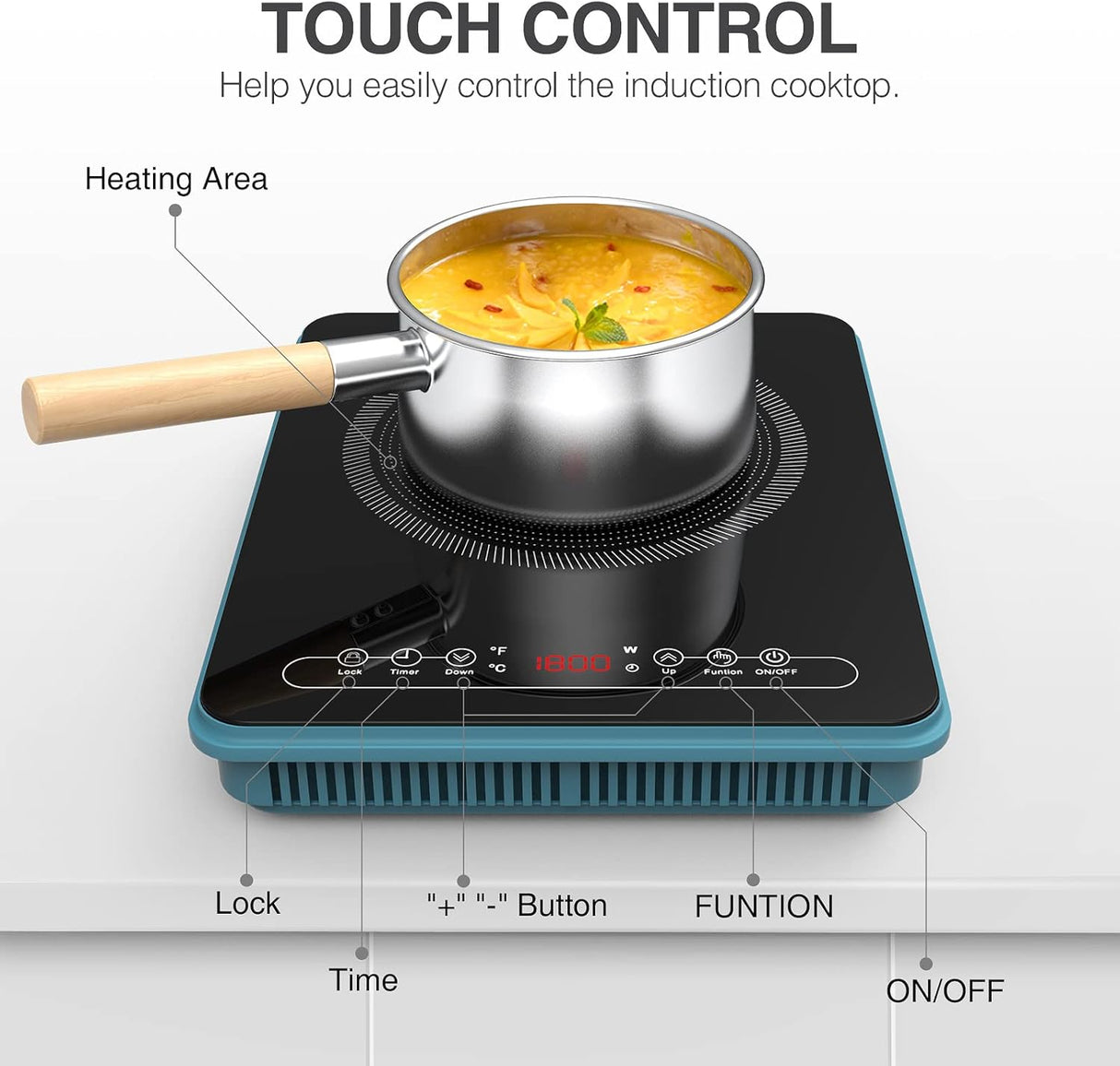 Single Burner Portable Induction Cooktop 13 Inch 1800W