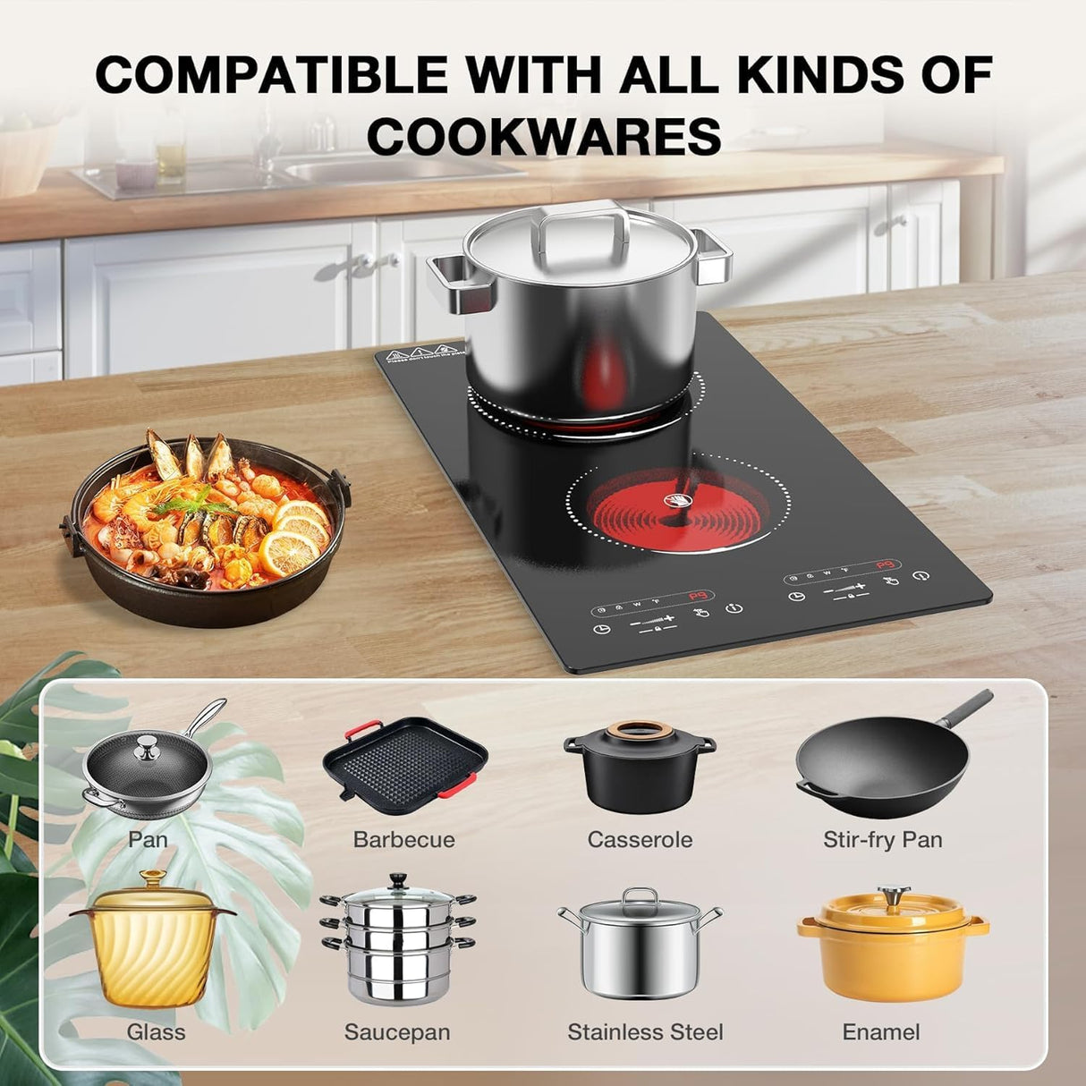 2100W Two Burner Electric Cooktop with Countertop and Built-in Design and 9 Power Levels