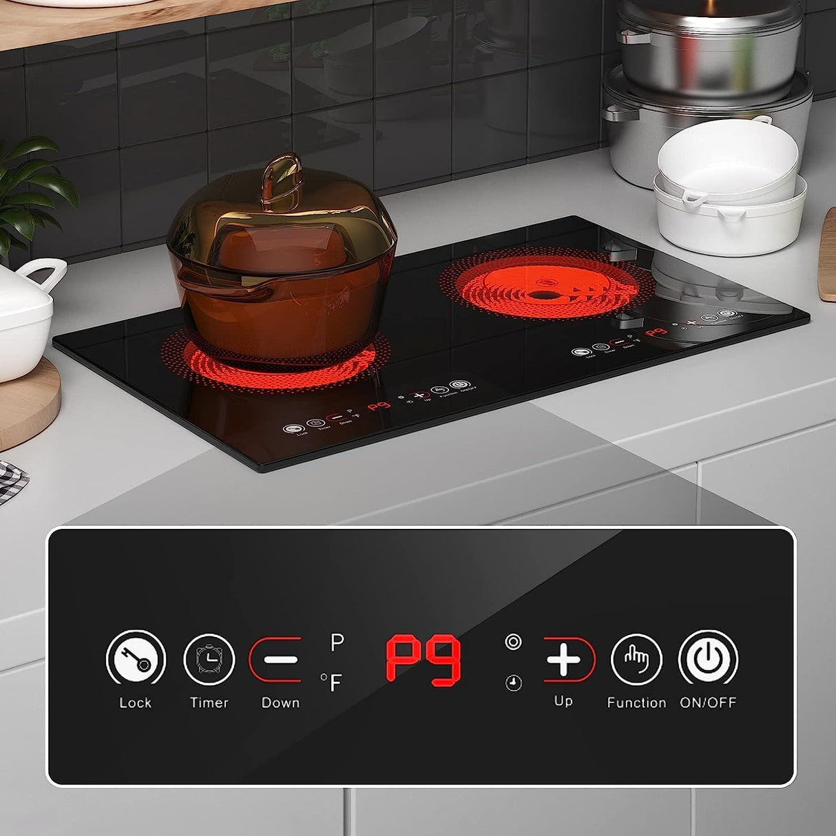 Plug In 2 Burner Electric Cooktop 24 Inch 2400W Infrared Cooker