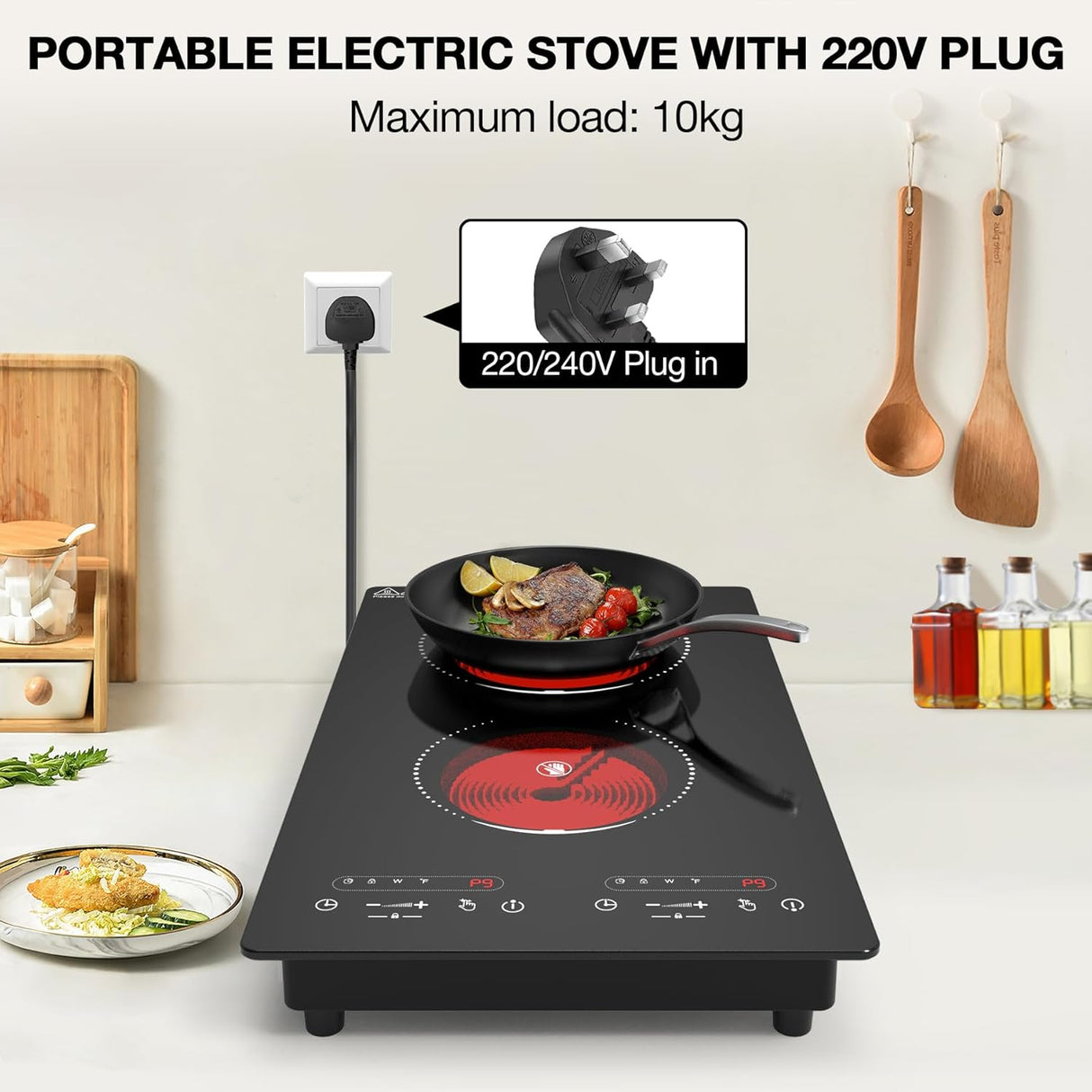 2100W Two Burner Electric Cooktop with Countertop and Built-in Design and 9 Power Levels
