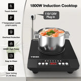 VBGK 11-inch Portable Induction Cooktop 1800W Hot Plate Electric Burner with 7 Power Levels