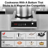 Commercial Induction Cooktop: Professional 5000W Hot Plate with LCD Touch and Knob Control, 4 Hours Timer, and 16 Power Levels