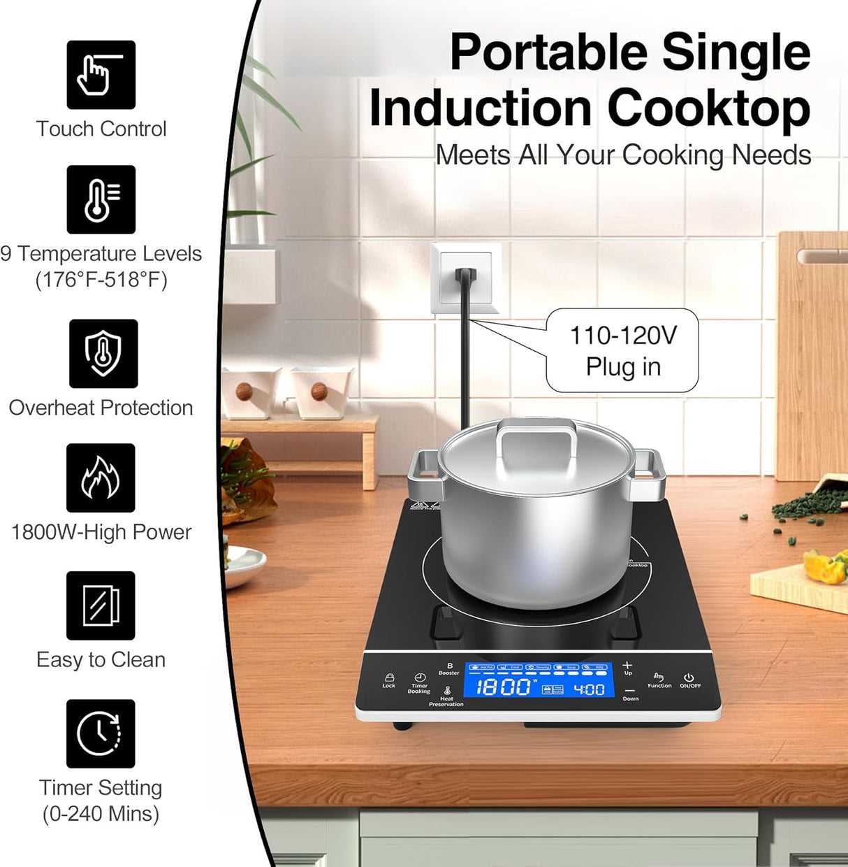 VBGK Single Burner Portable Induction Cooktop 1800W