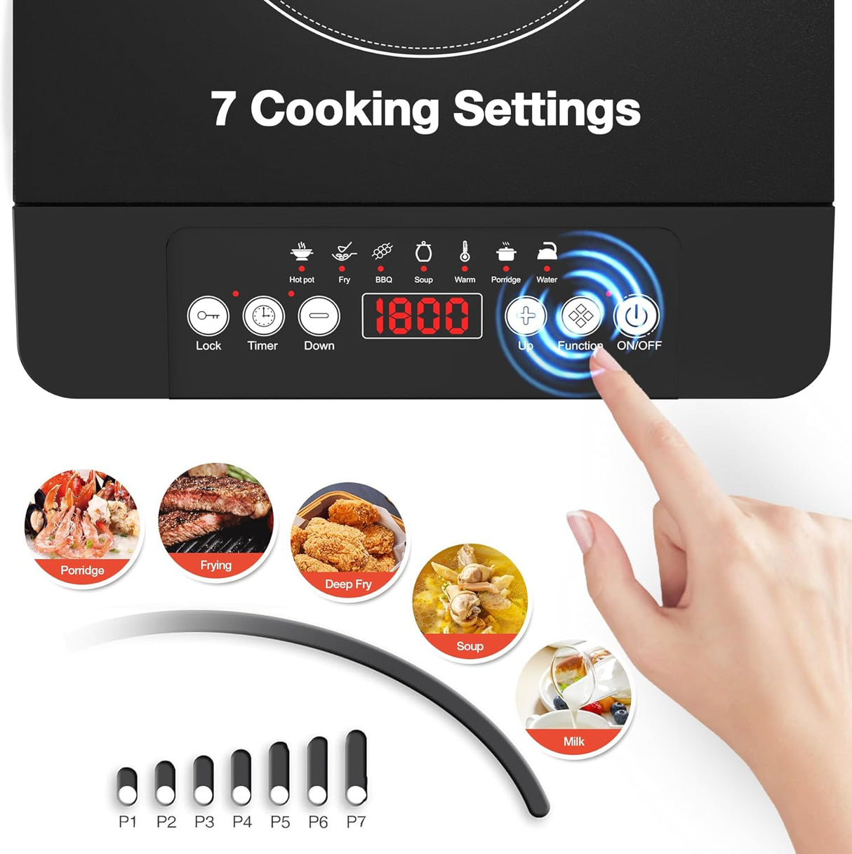 VBGK 11-inch Portable Induction Cooktop 1800W Hot Plate Electric Burner with 7 Power Levels